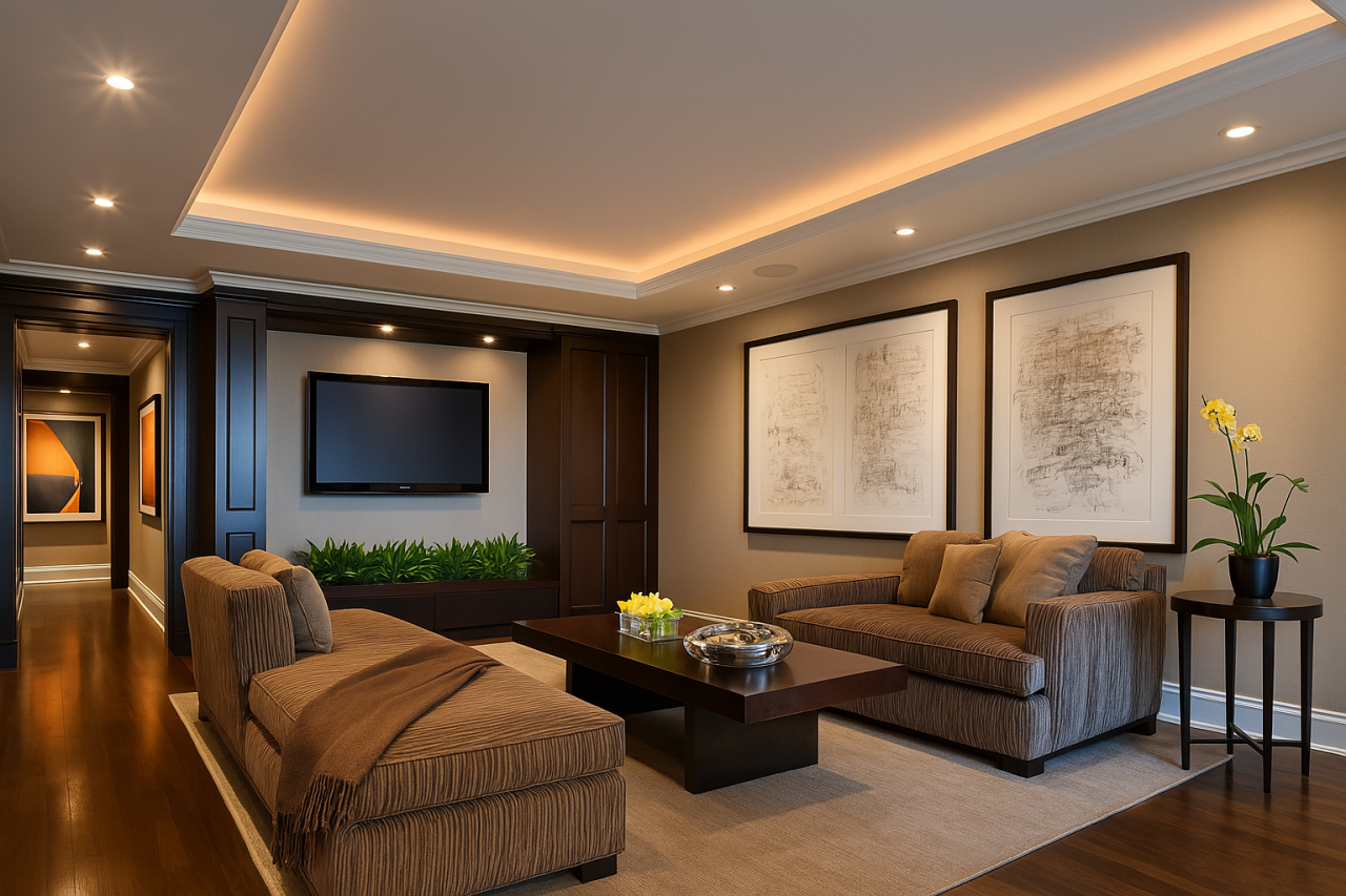 Living room lighting with LEDRISE Lumistrips in covelights