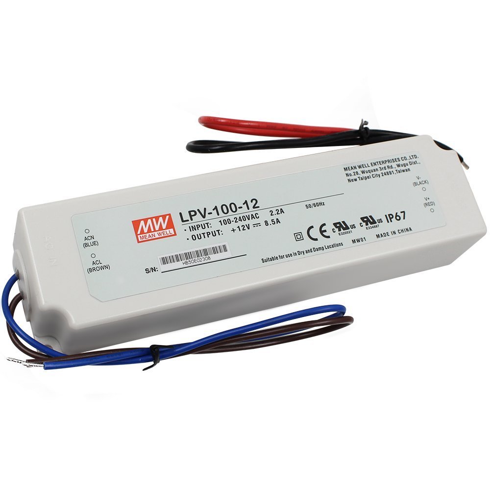 Constant Voltage Power Supply Mean Well LPV-100-12 IP67 230V to 12V 8.5A 100W