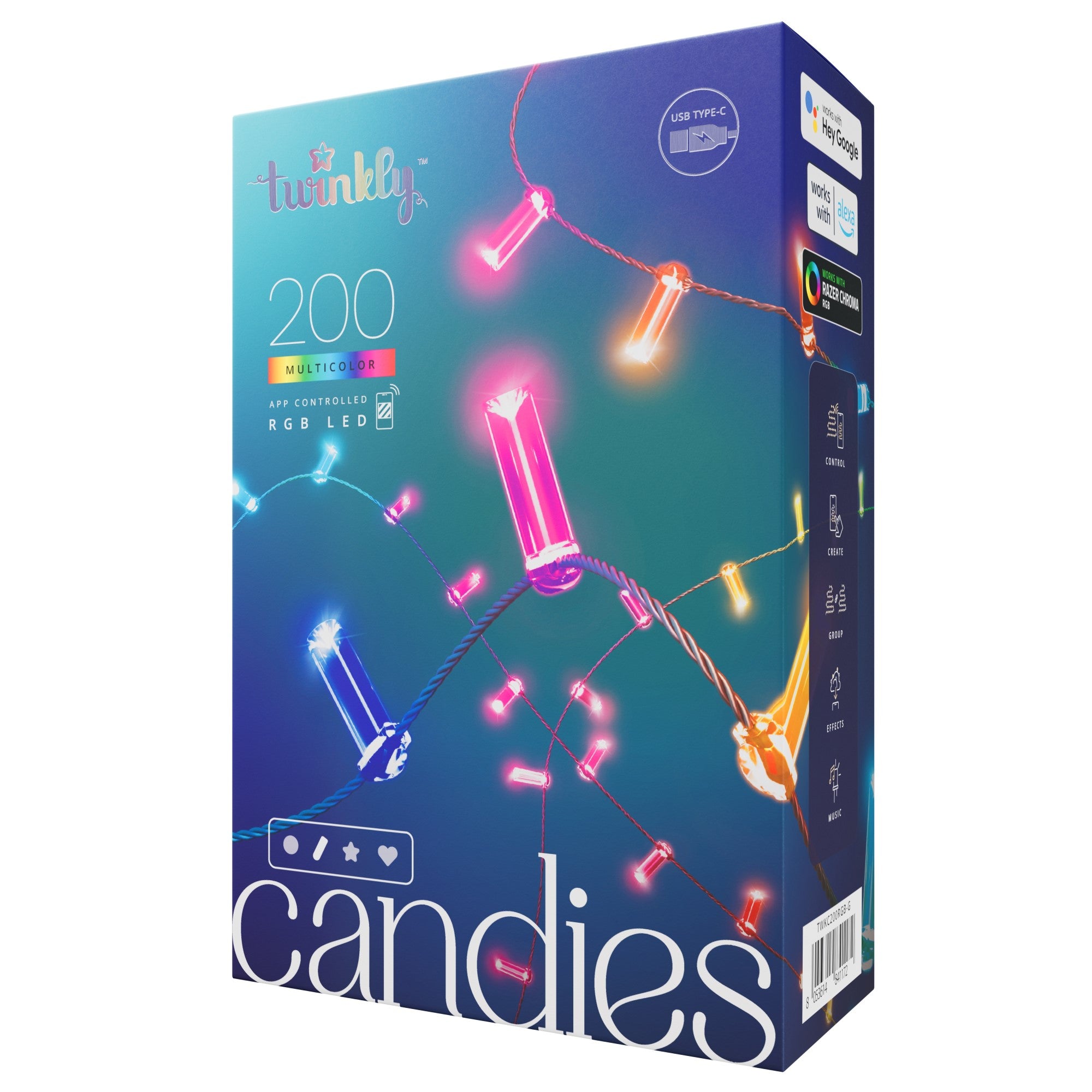 Twinkly Candies LED light chain RGB app controlled candle shape 200 LEDs