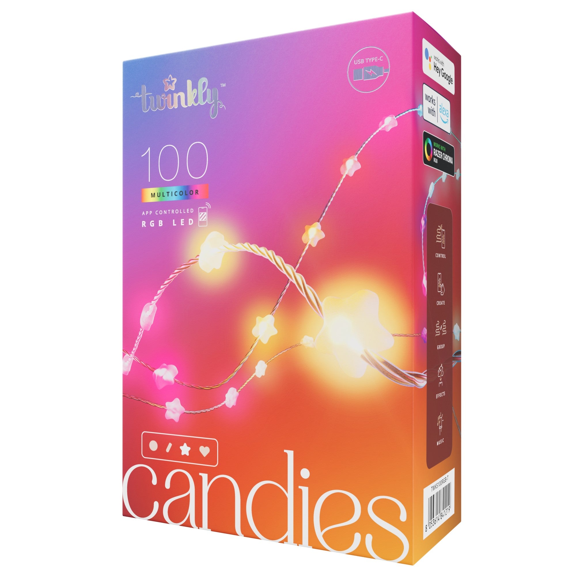 Twinkly Candies LED fairy lights RGB app controlled heart shape 100 LEDs