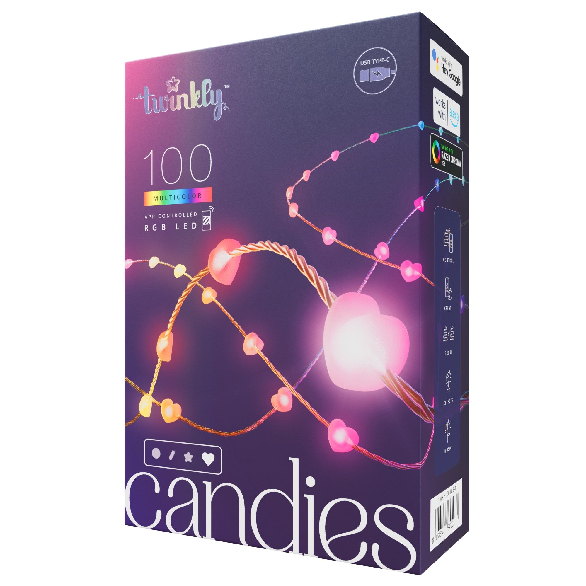 Twinkly Candies LED light chain RGB app controlled candle shape 200 LEDs