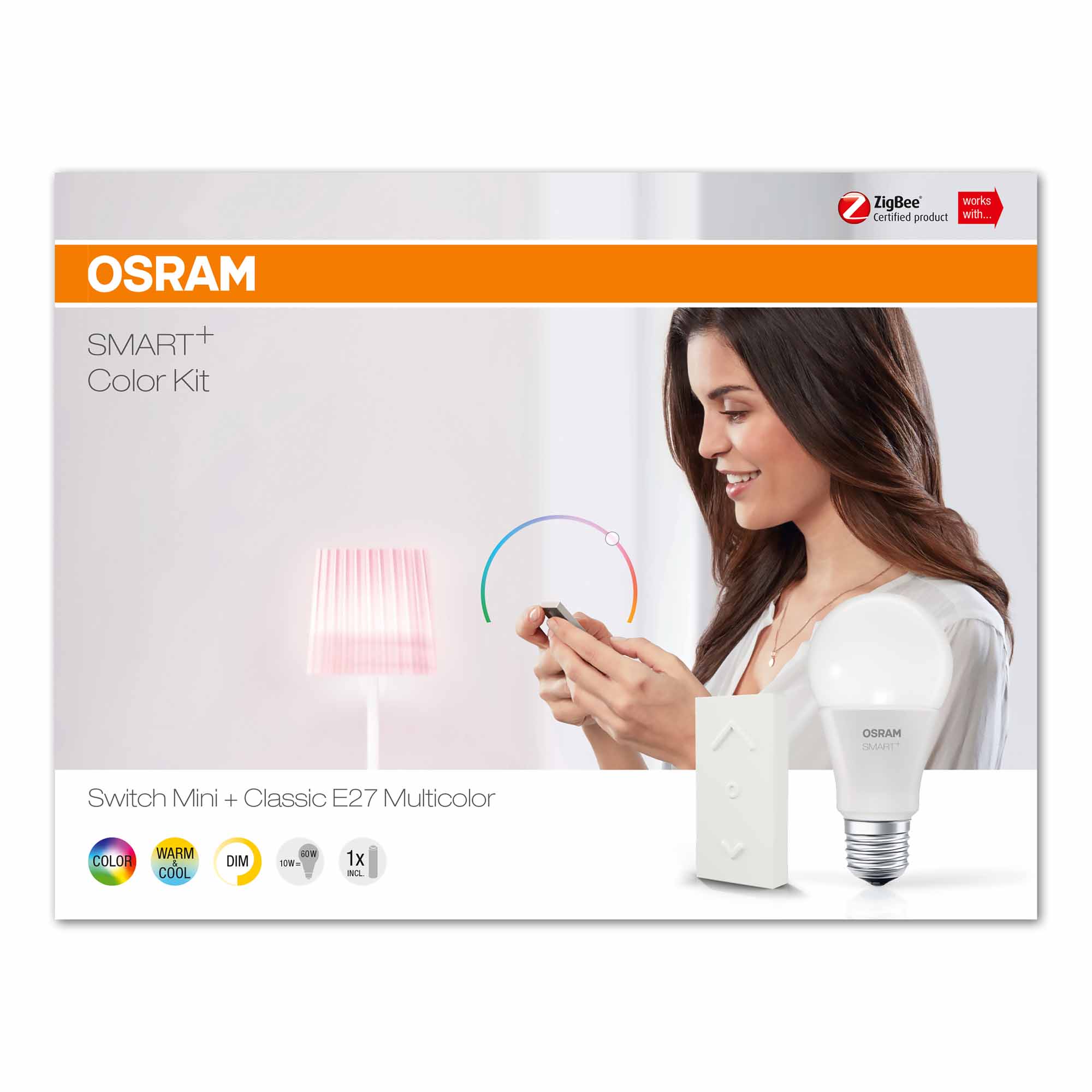Osram Smart+ Color Switch Mini Kit, E27 RGBW + Dimming Switch 2200-6500K 600lm