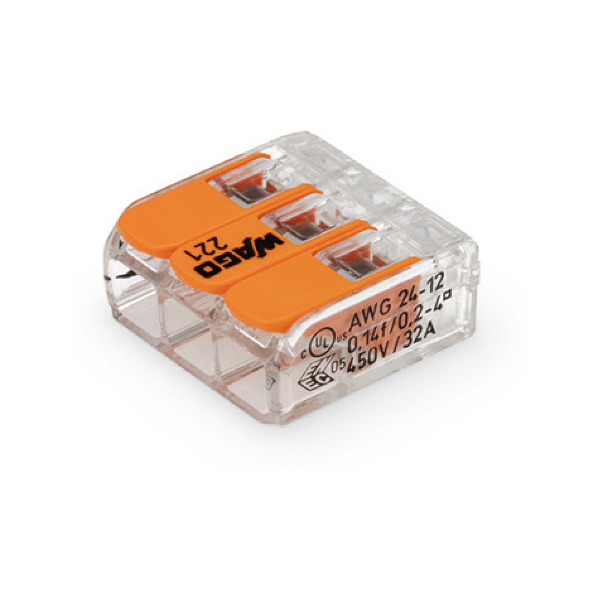 Three wire tool free connector Wago 221-413 COMPACT 3-pin