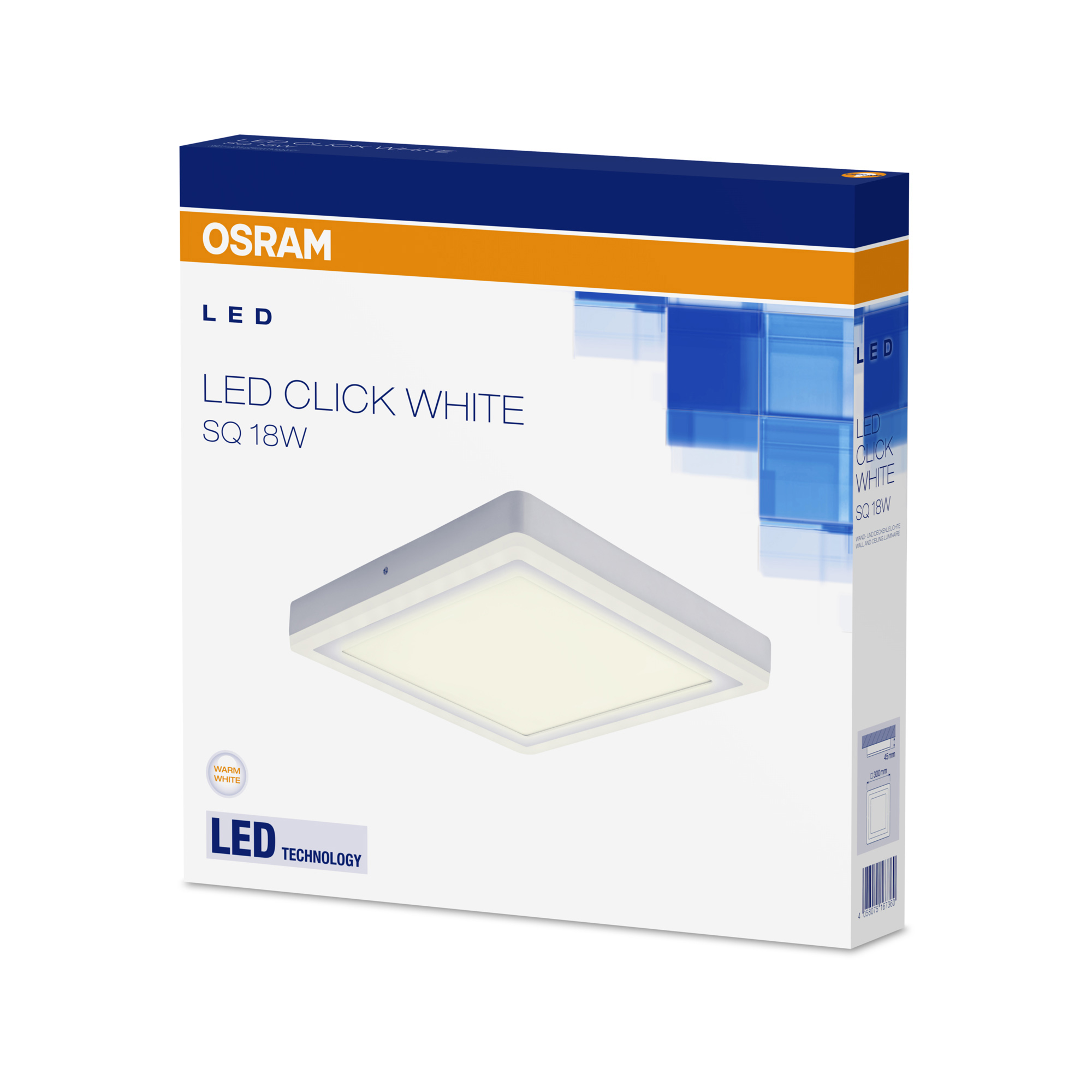 Osram LED CLICK WHITE Square Ceiling and Wall Luminaire 30cm 18W 1100lm 3000K CRI80