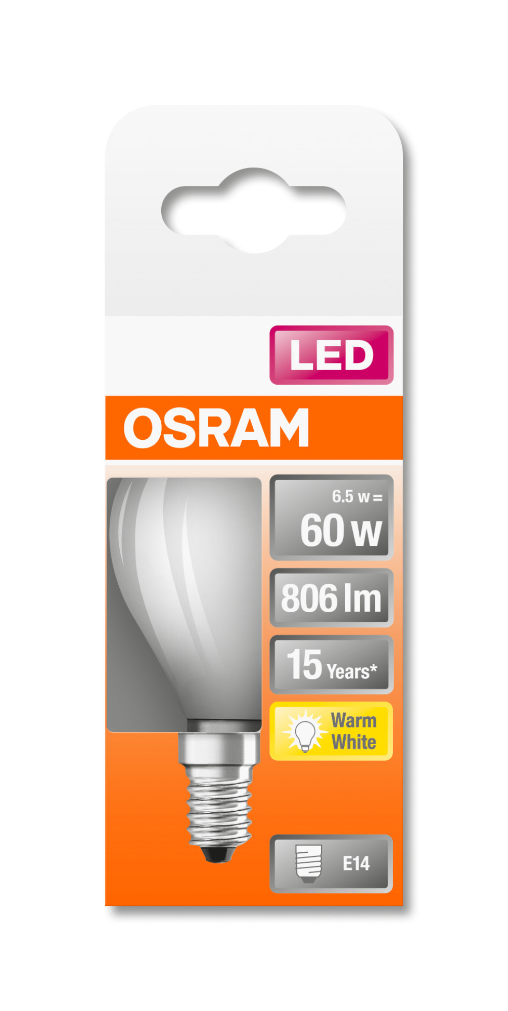 Osram LED STAR RETROFIT diffuse CLP 60 6,5W 827 E14 non-dim 806lm 2700K