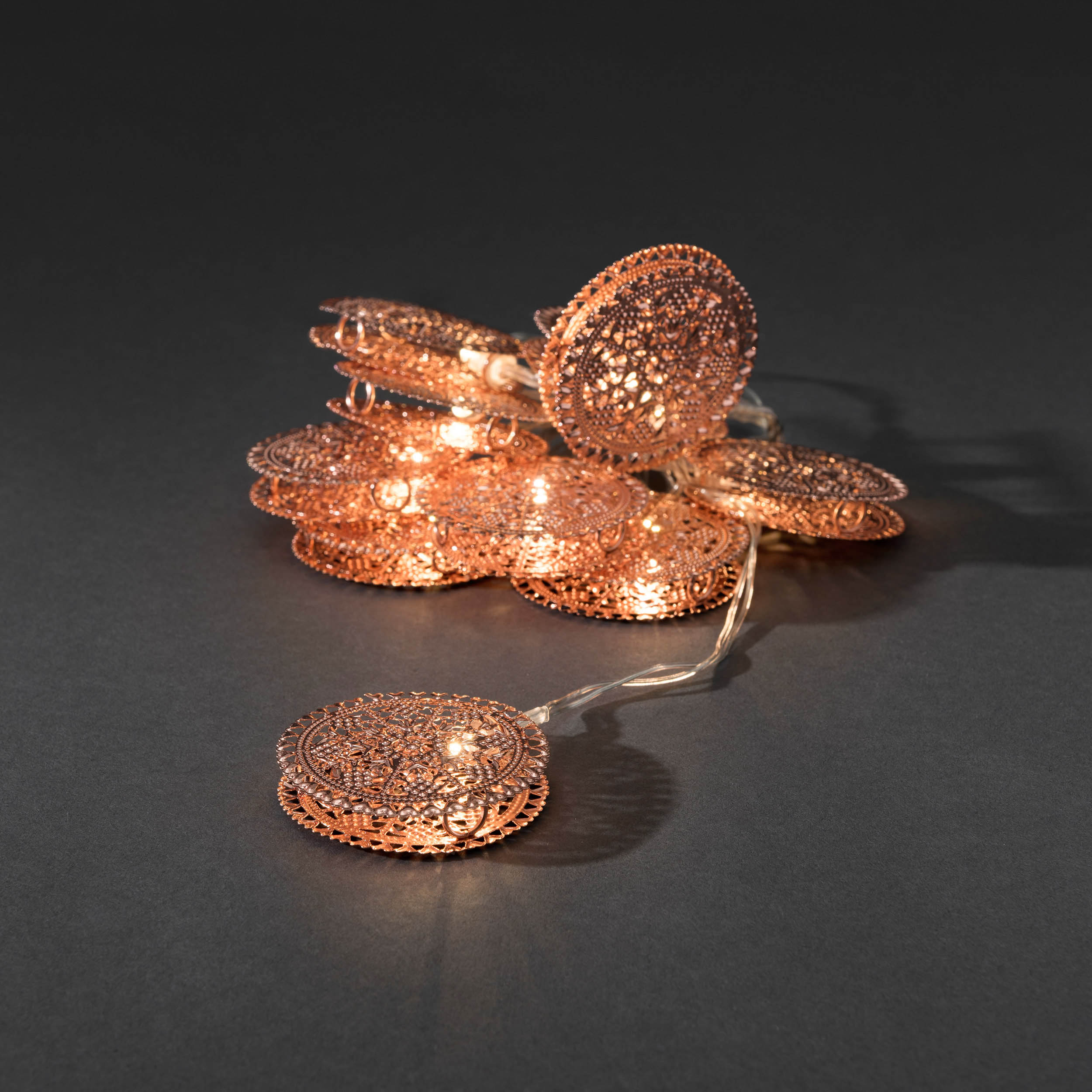Decorative LED light set copper-coloured metal coins