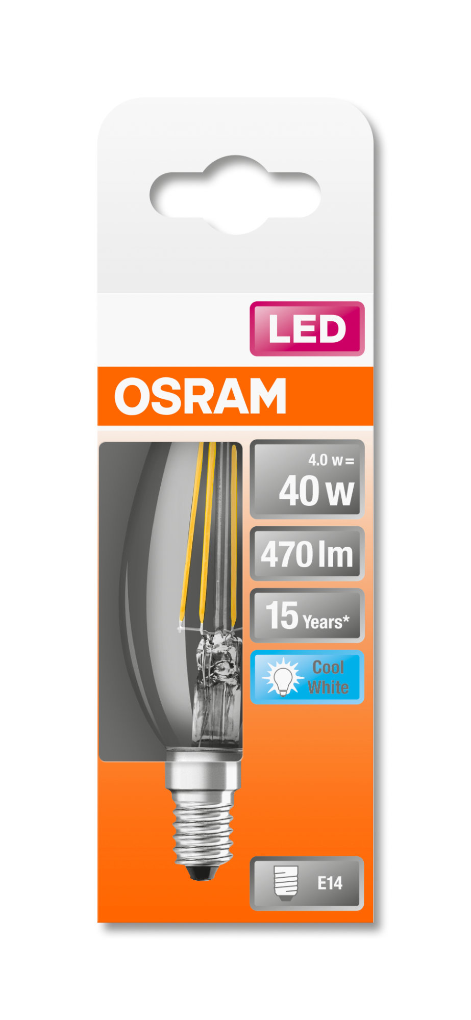 Osram LED STAR FILAMENT clear CLB 40 4W 840 E14 non-dim 470lm 4000K