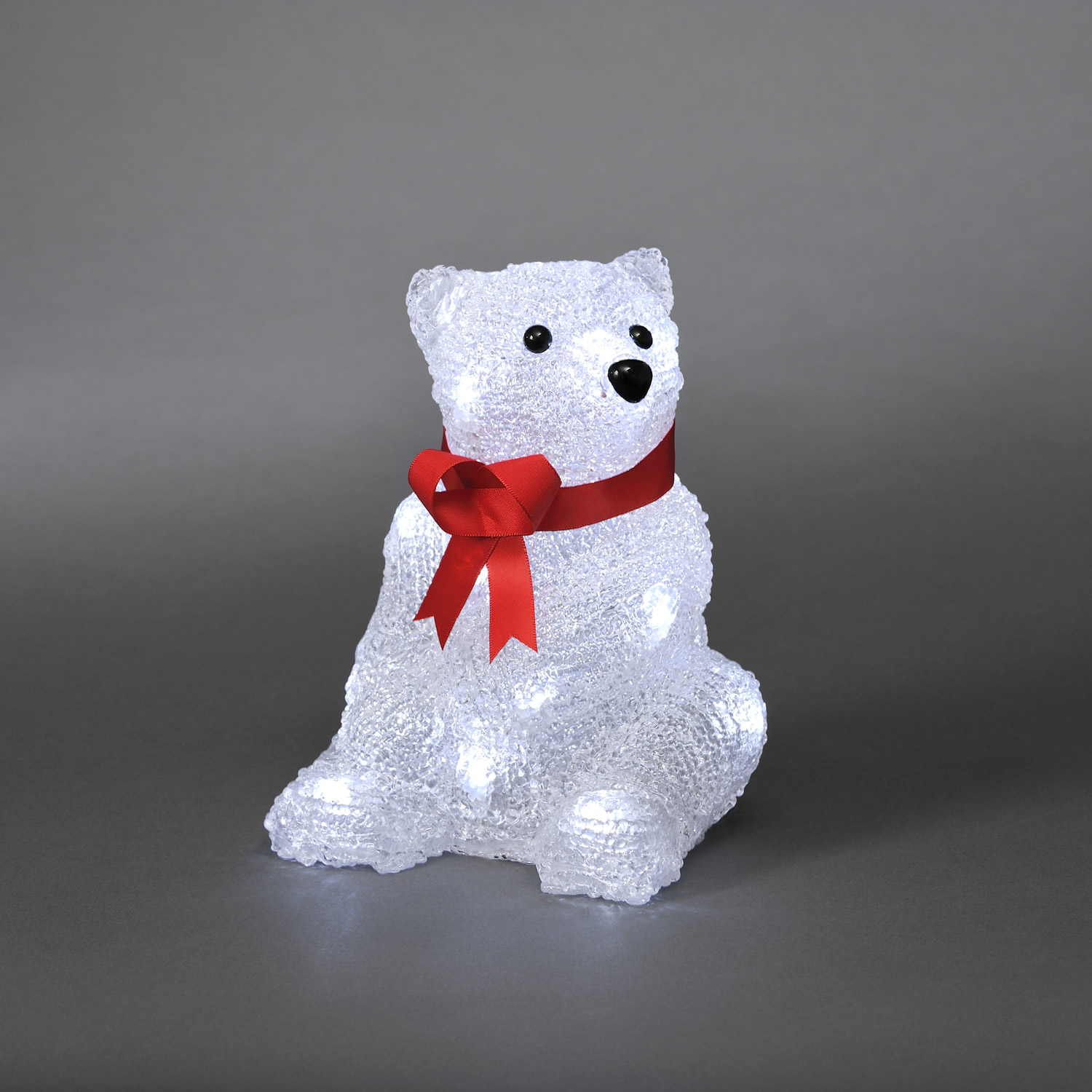 LED ALED Acryl polar bear, sitting with red ribbon