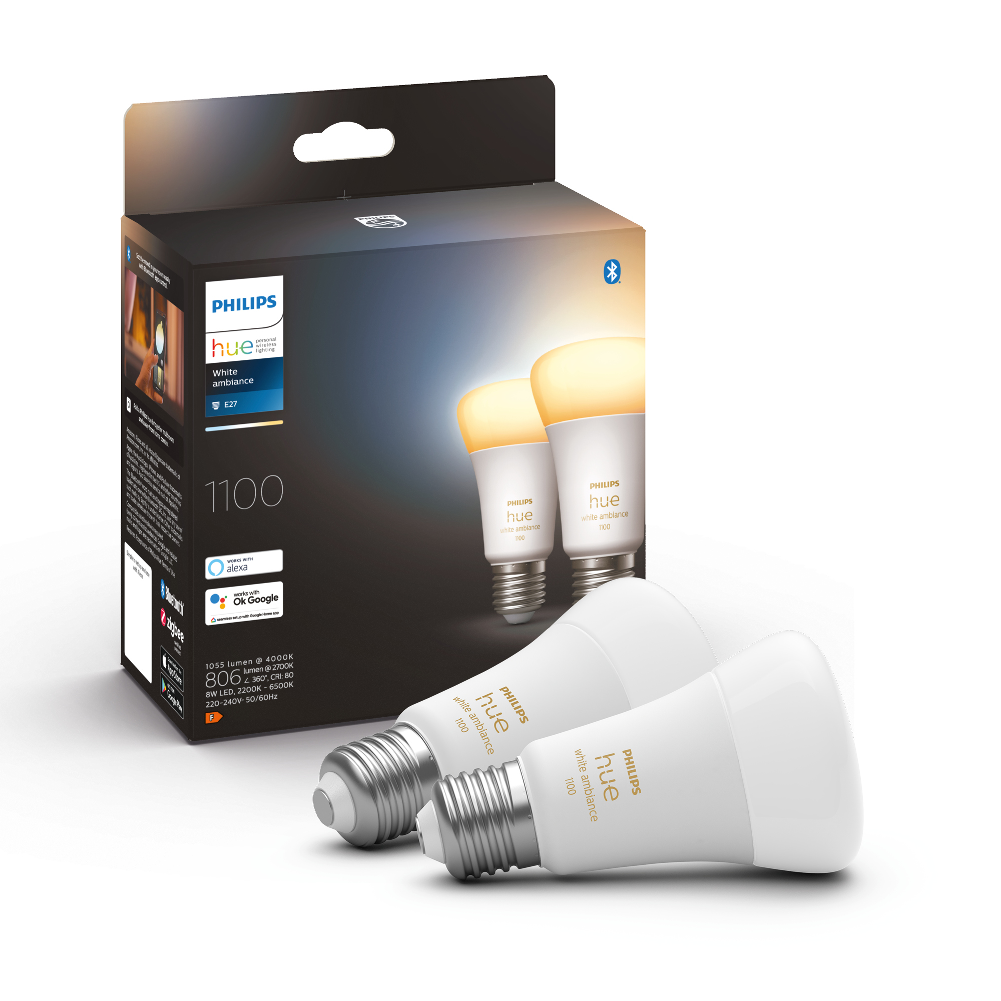 Philips Hue White Ambiance LED E27 Double Pack 2x 800lm