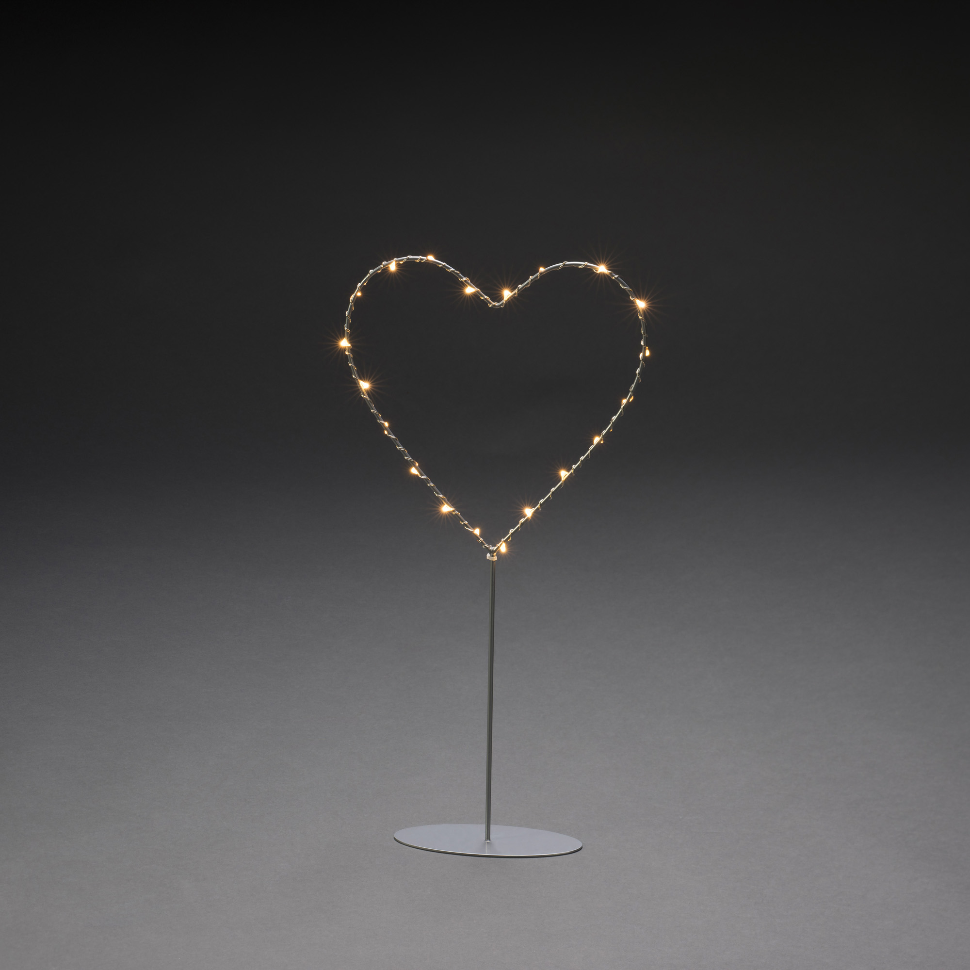 LED Metal Heart with Metal Base, amber, 20 LEDs, 6h Timer, Battery Operated