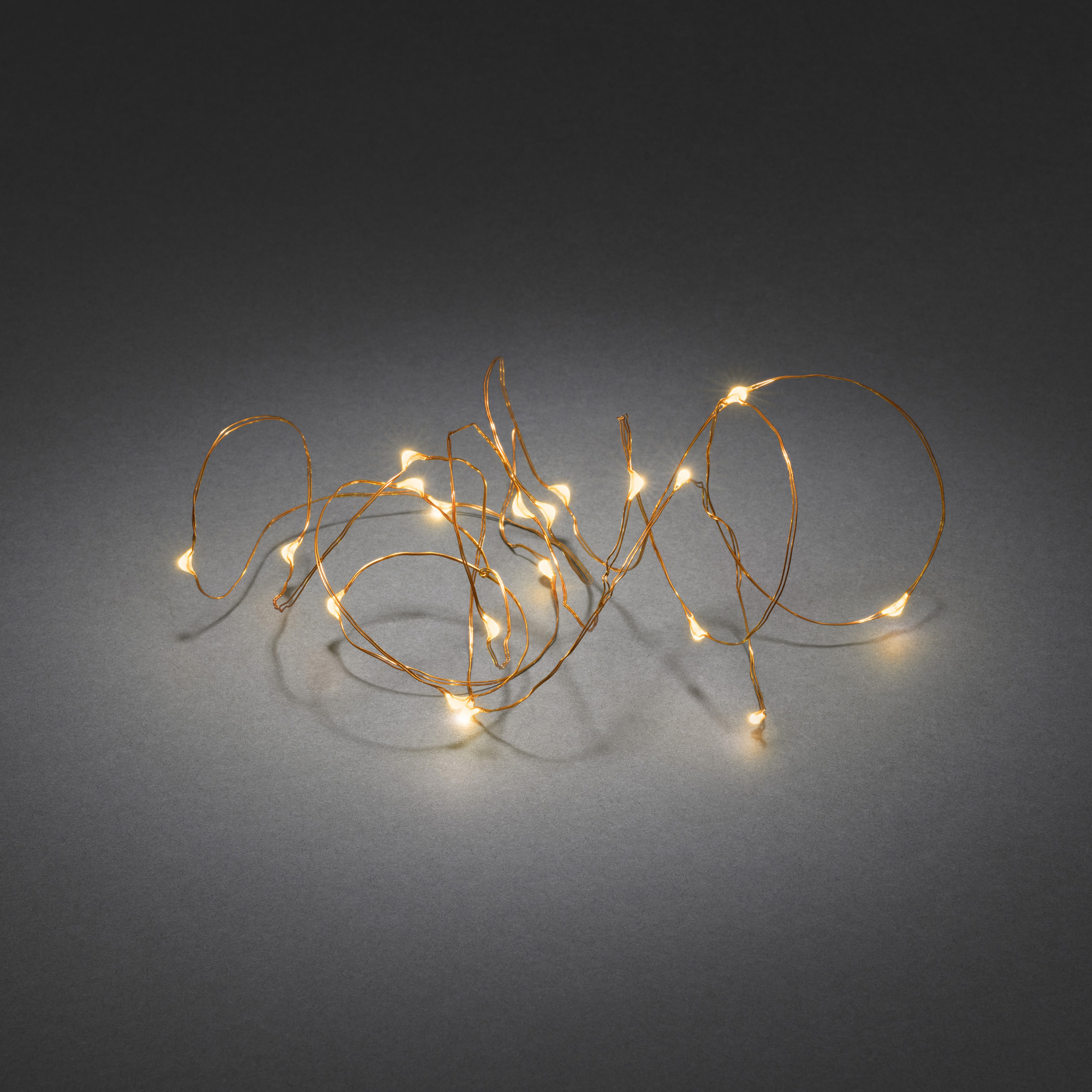 LED Micro Light Chain amber, 2.4m (20 LEDs), 6h timer, Battery Operated, copper
