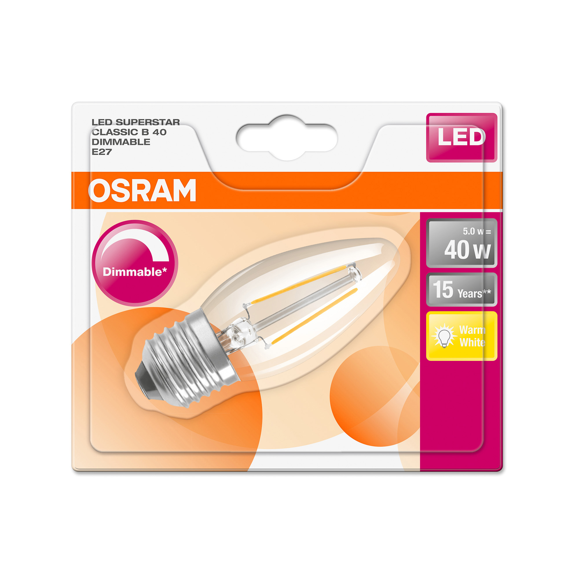 Osram LED SUPERSTAR FILAMENT clear DIM CLB 40 5W 827 E27 2700K 470lm