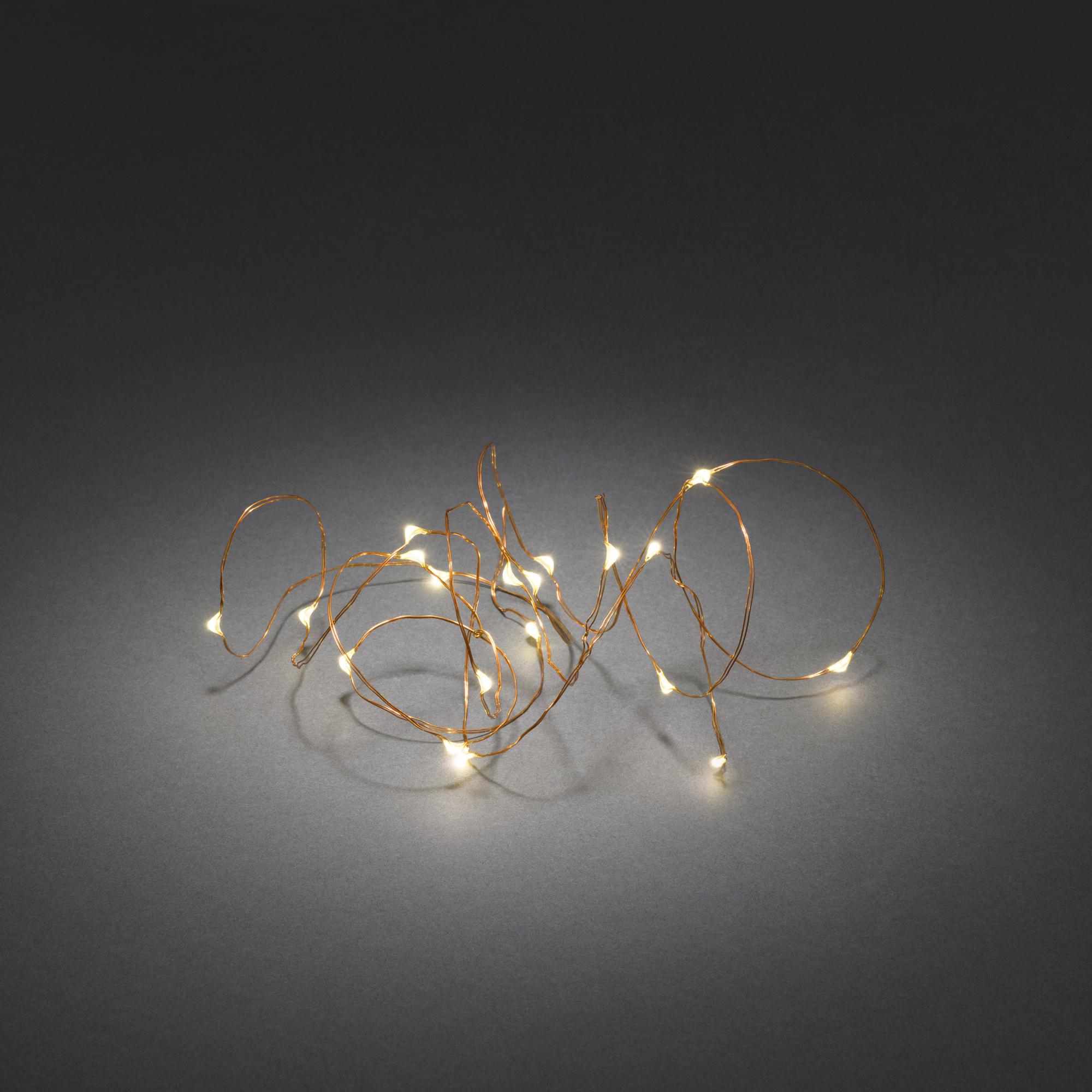 LED Light Chain warm white, 2.4m (20 LEDs), 6h timer, Battery Operated, copper