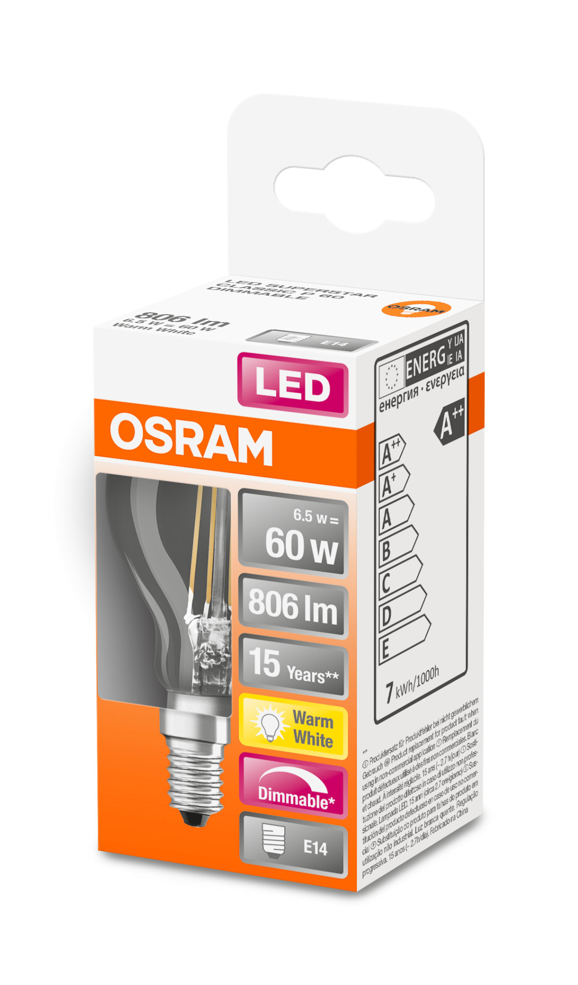 Osram LED SUPERSTAR FILAMENT clear DIM CLP 60 5W 827 E14 806lm 2700K