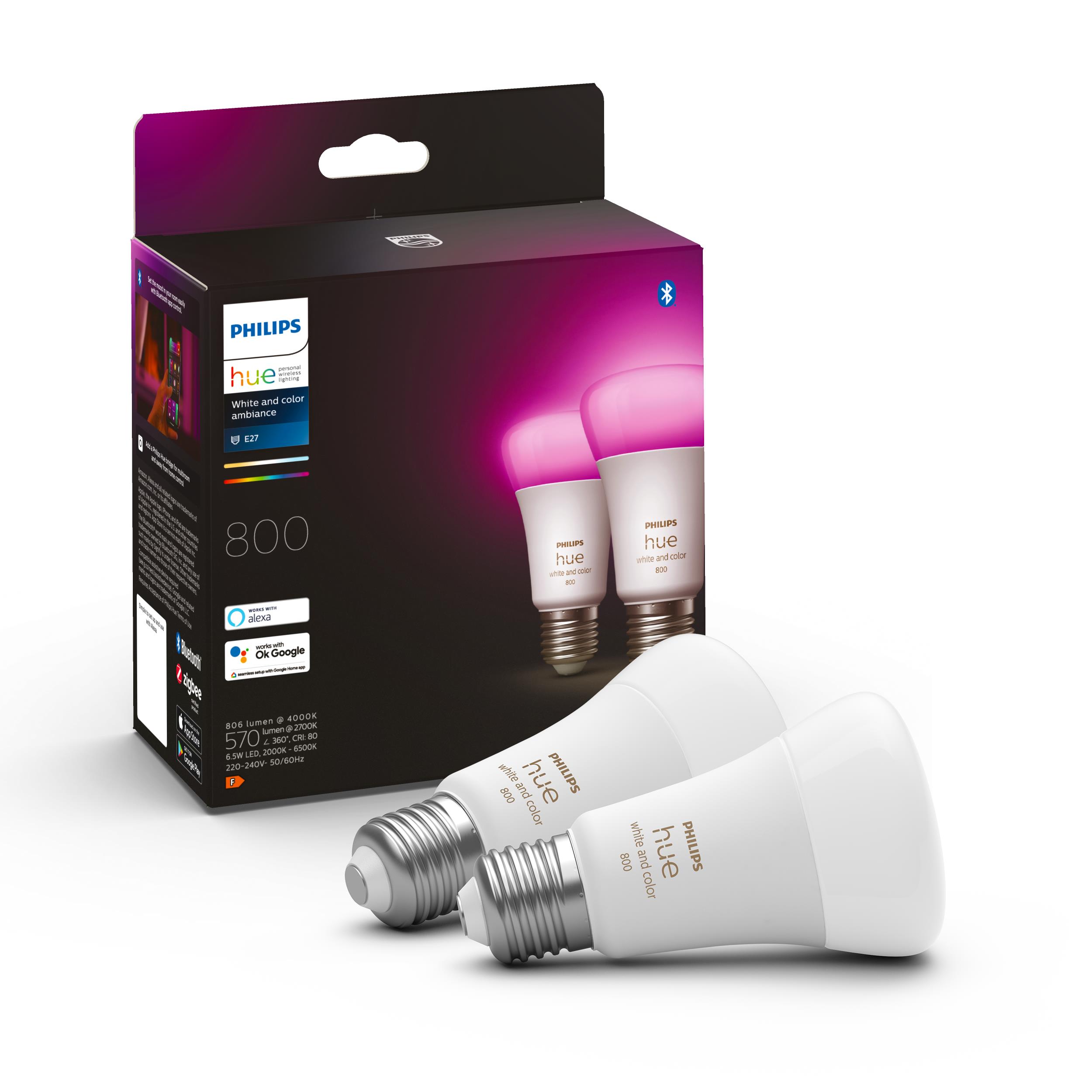 Philips Hue White and Color Ambiance LED E27 Double Pack 570lm