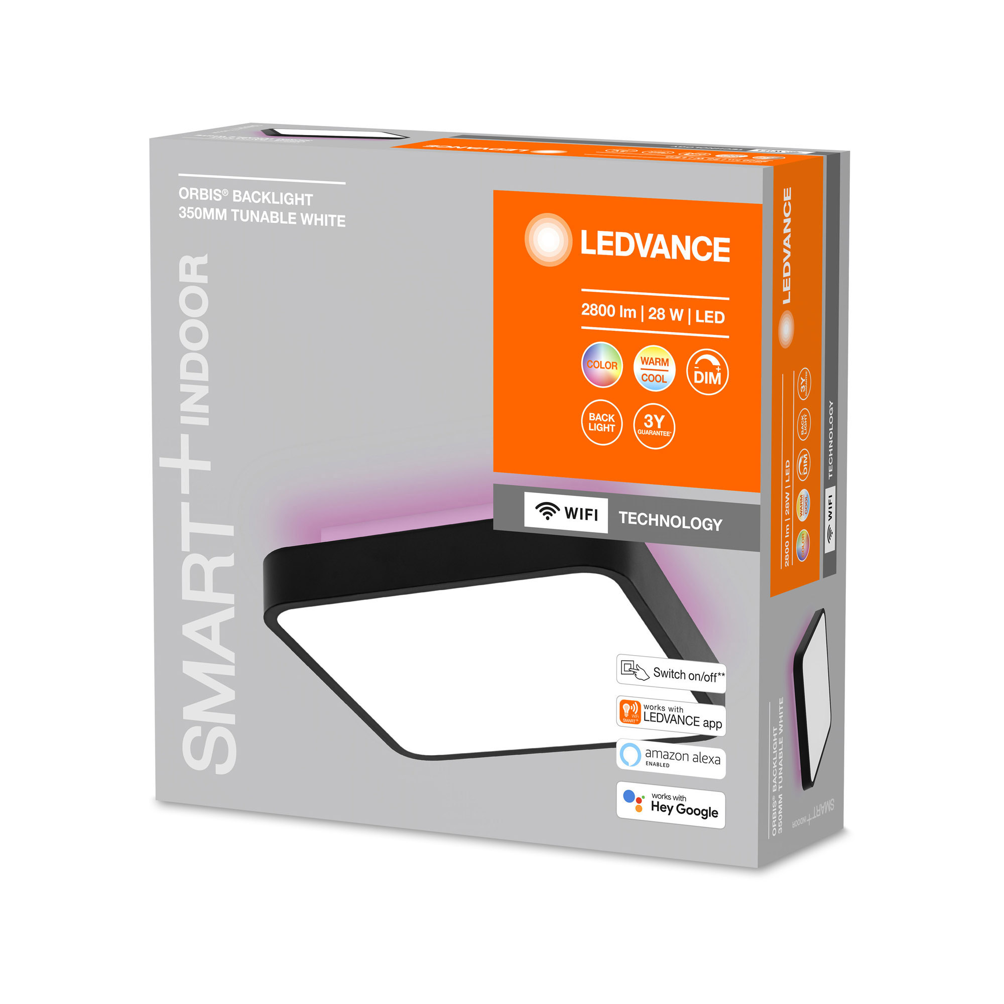 LEDVANCE SMART+ WiFi Tunable White RGB LED Ceiling Light ORBIS Backlight 350x350mm black 2400lm