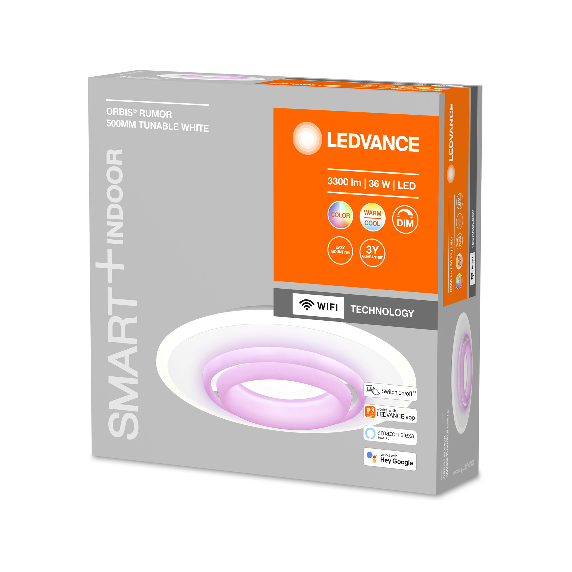 LEDVANCE SMART+ WiFi Tunable White RGB LED Ceiling Light ORBIS Rumor 500mm grey 3300lm