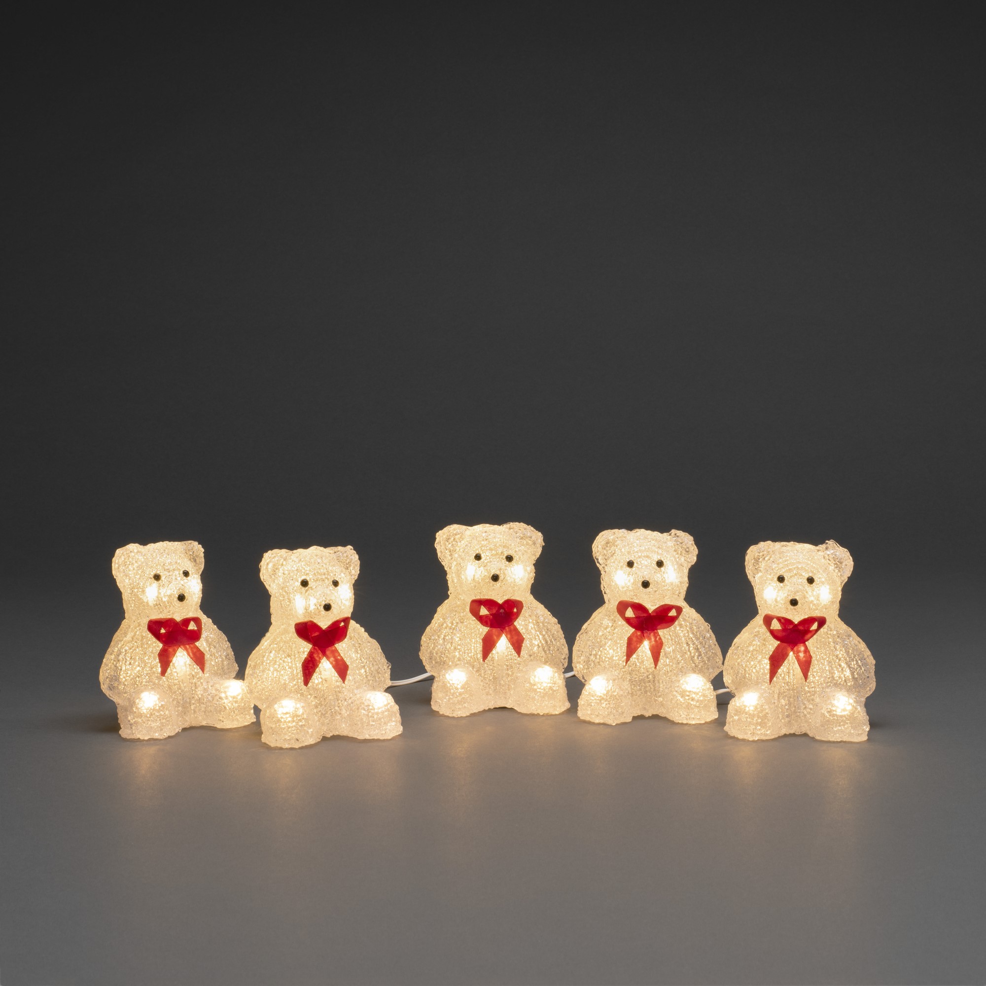 Konstsmide LED Acrylic Bears, Set of 5, 40 warm white LEDs, IP44 2.6lm