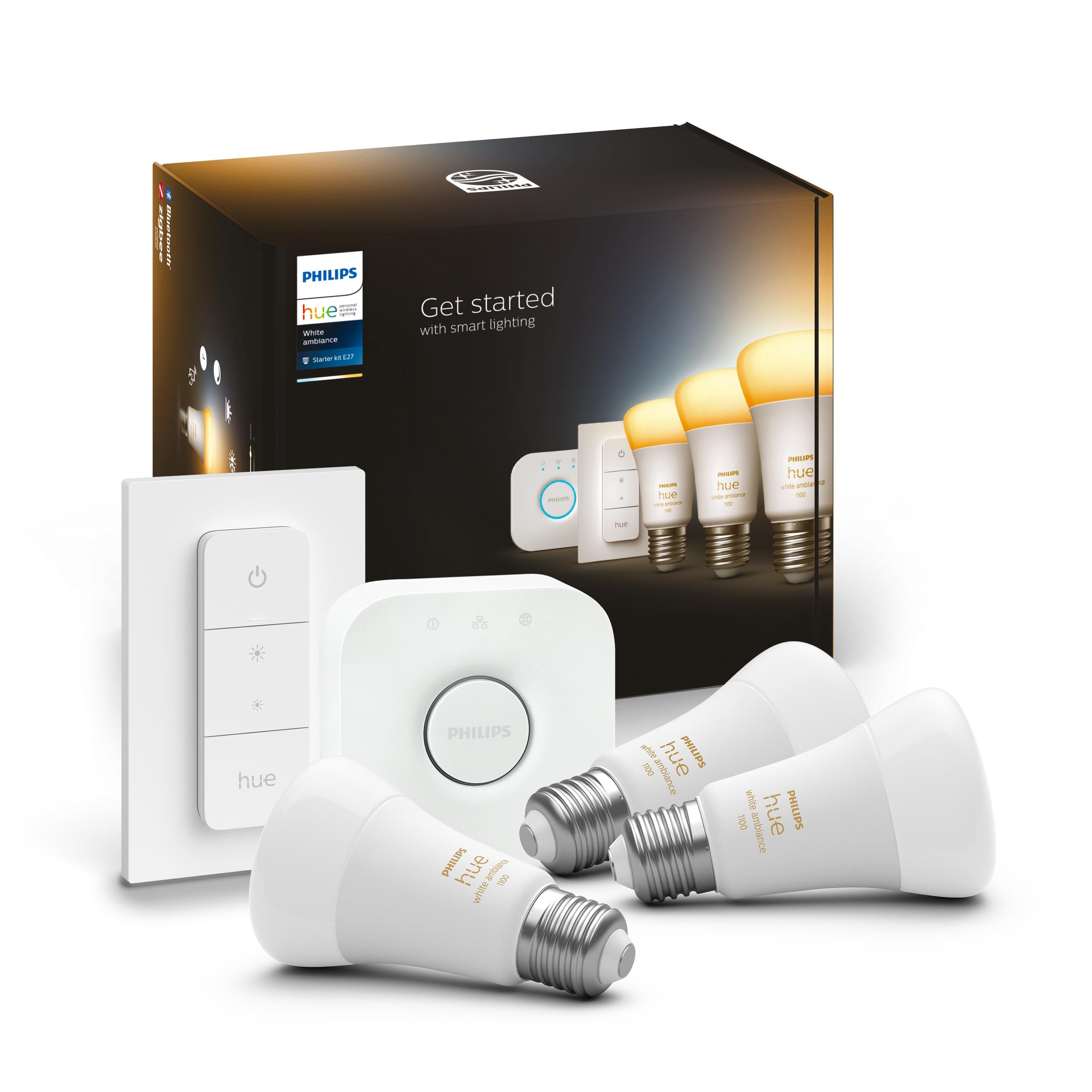 Philips Hue White Ambiance LED E27 Triple Starter Set With Dimming Switch 800lm
