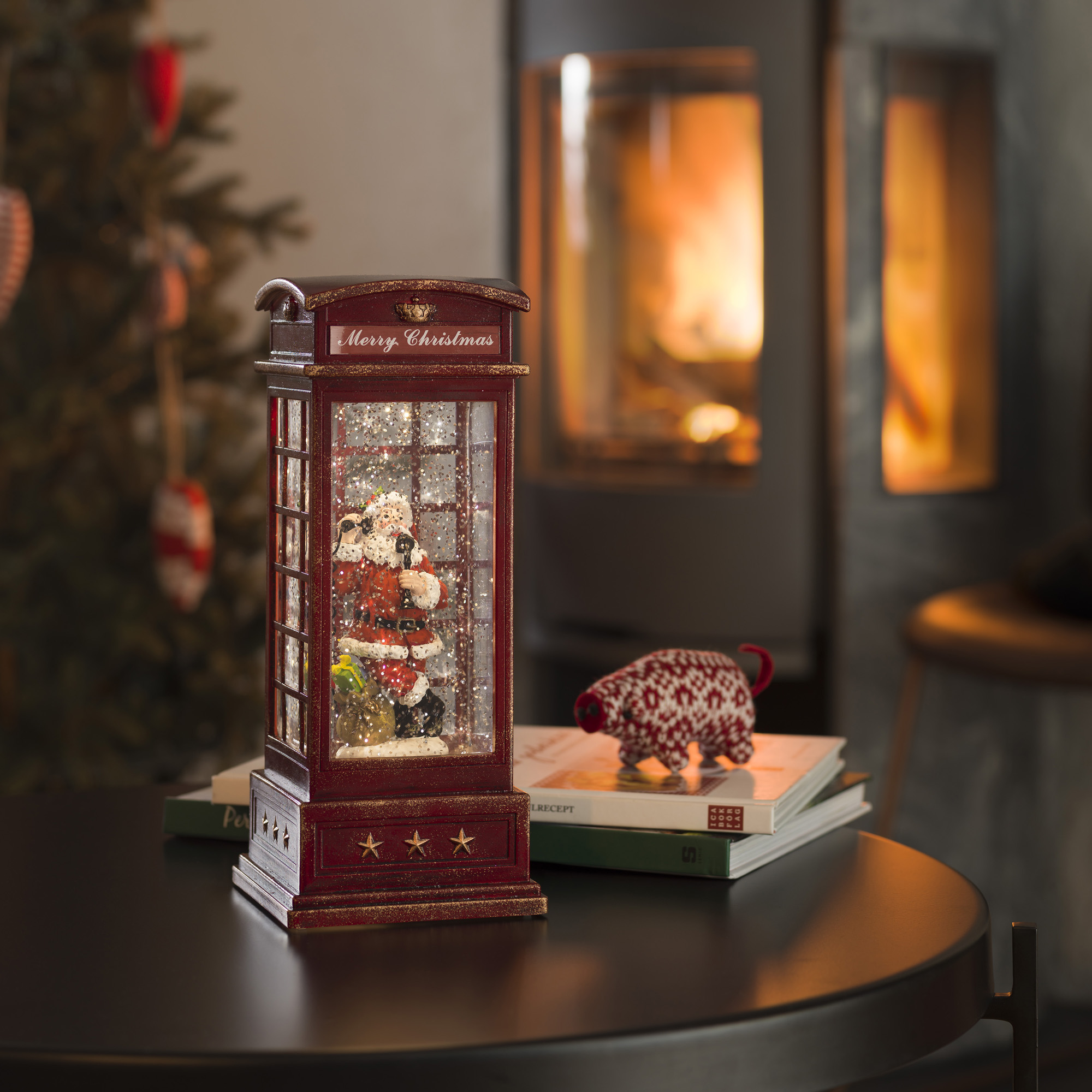 Konstsmide LED Snow Lantern Phone Booth with Santa Claus