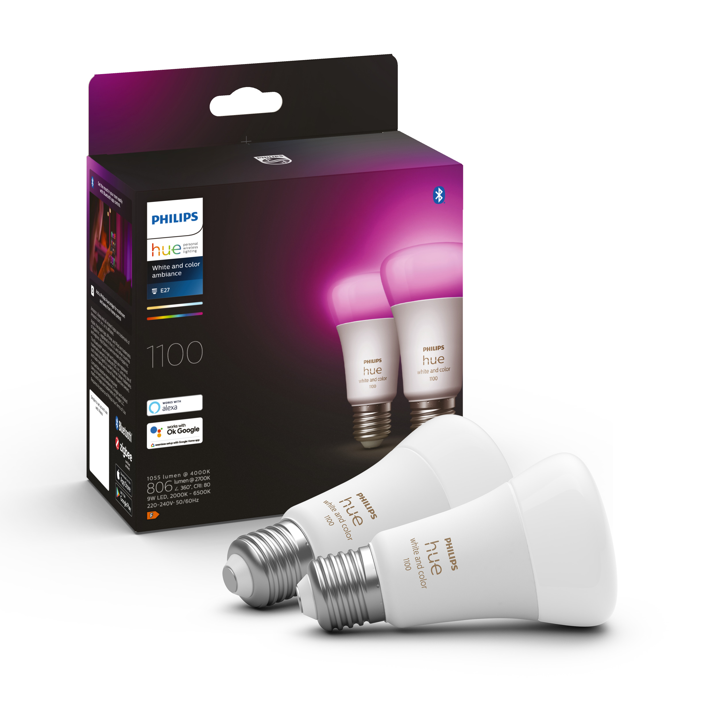Philips Hue White and Color Ambiance LED E27 Double Pack 2x 800lm