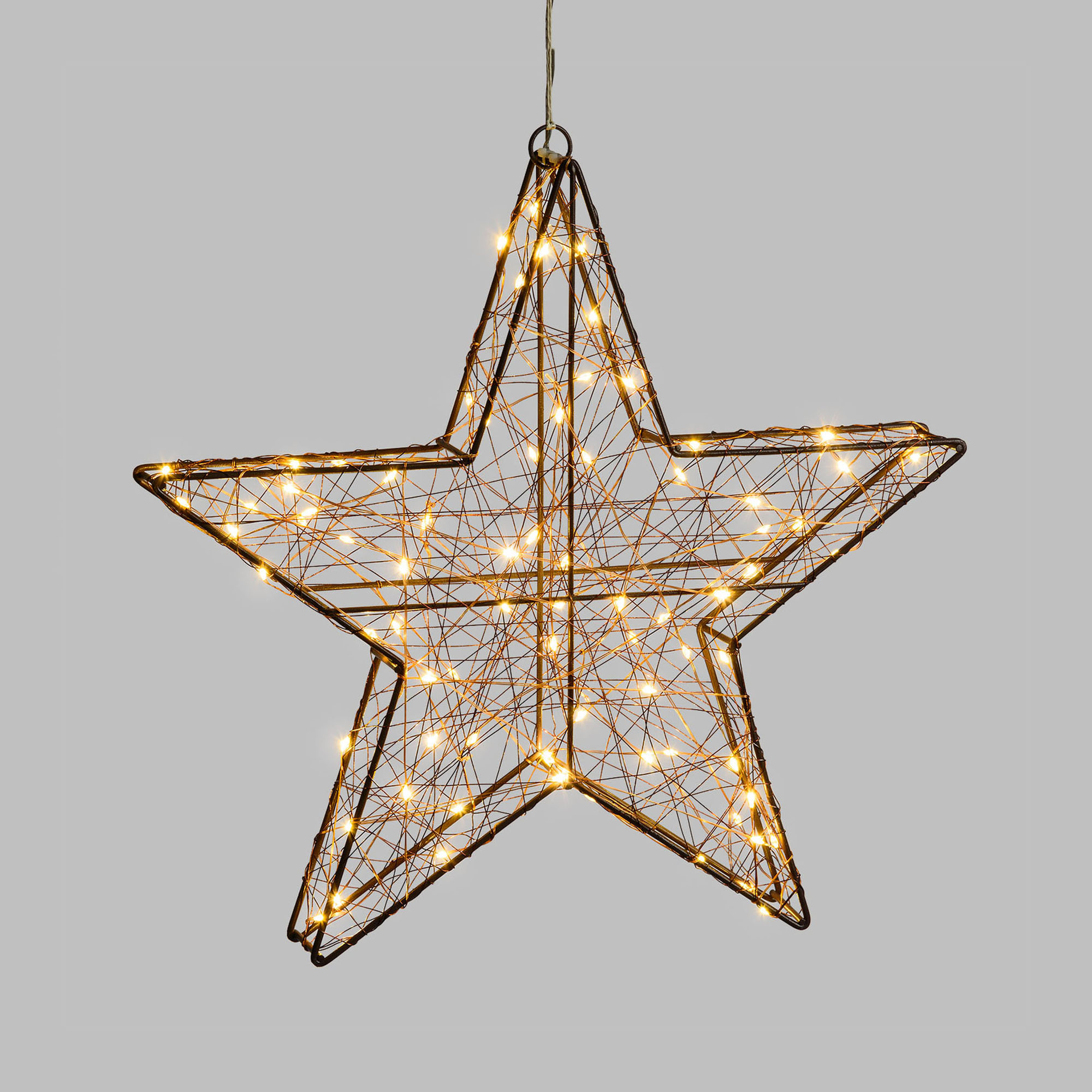 LED 3D Star, 80 warm white LEDs, Copper-coloured Metal Frame