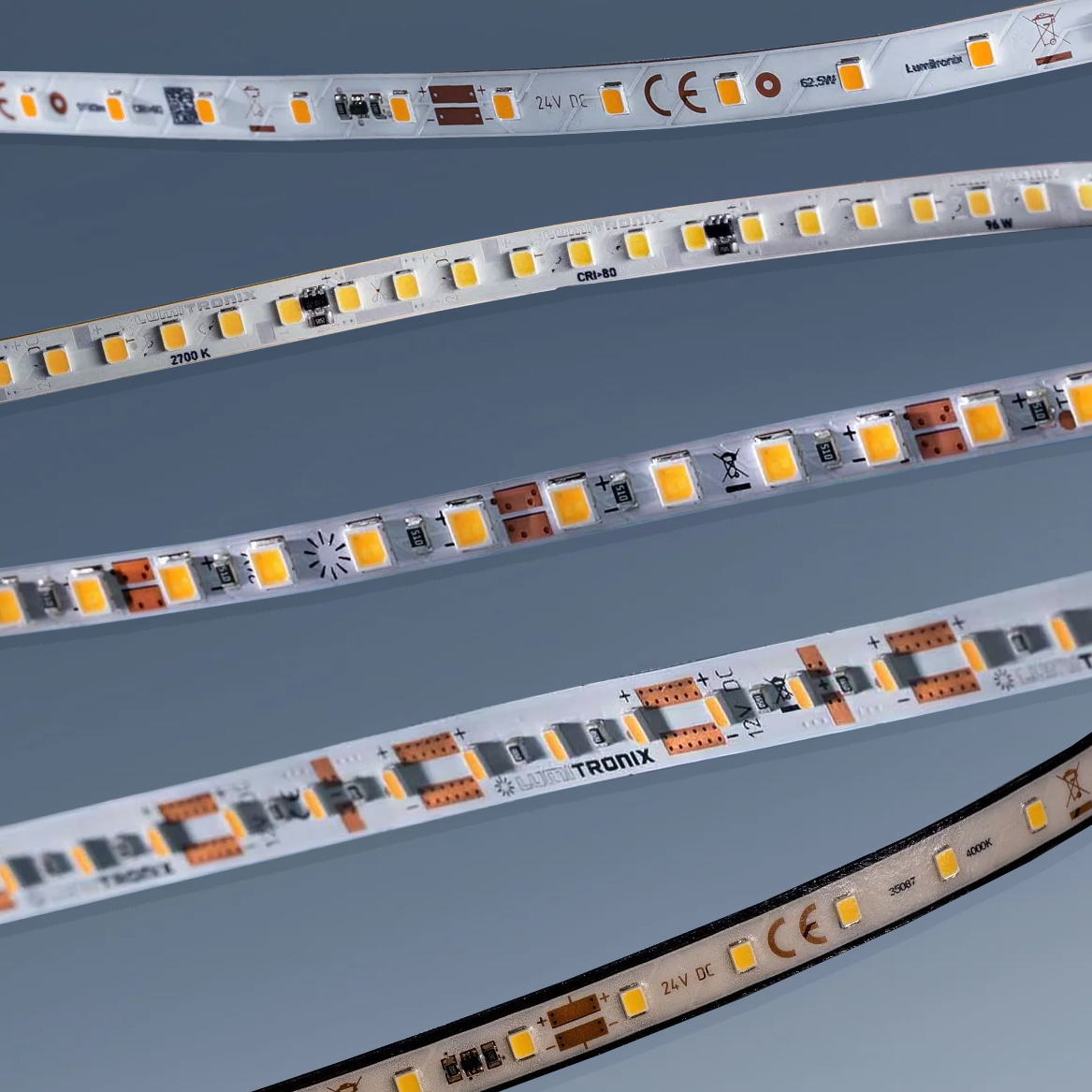 Build Your Own Flexible White LED Strips, Made in Germany, Nichia/Cree/Samsung/Seoul LEDs, 12/24/48V, up to 50m length & 5-20mm width
