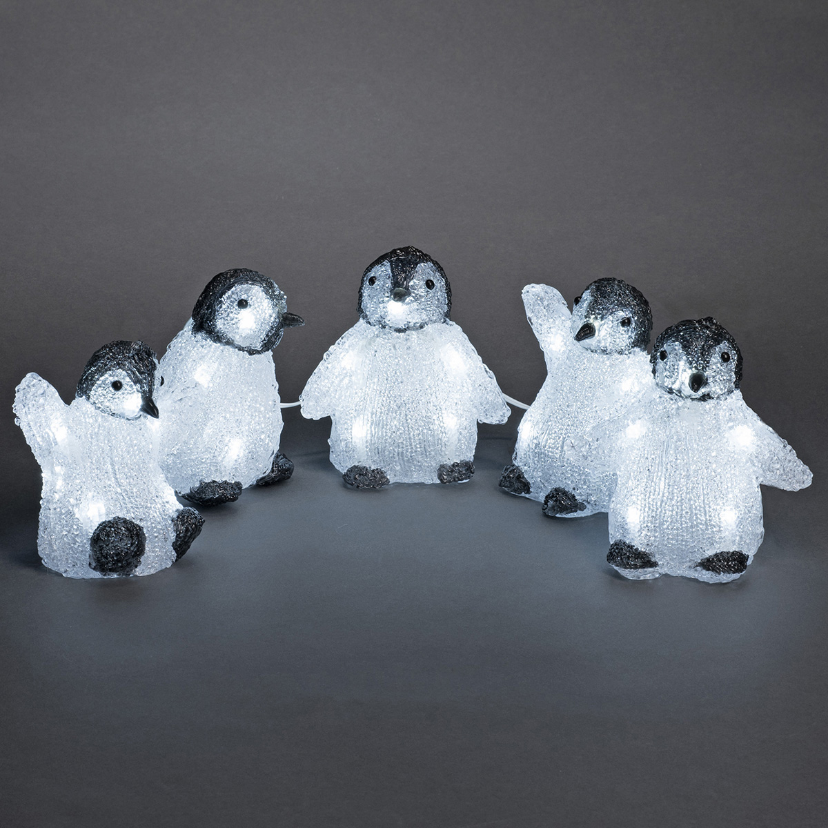 LED Acrylic Baby Penguins cold white, Set of 5, 40 LEDs
