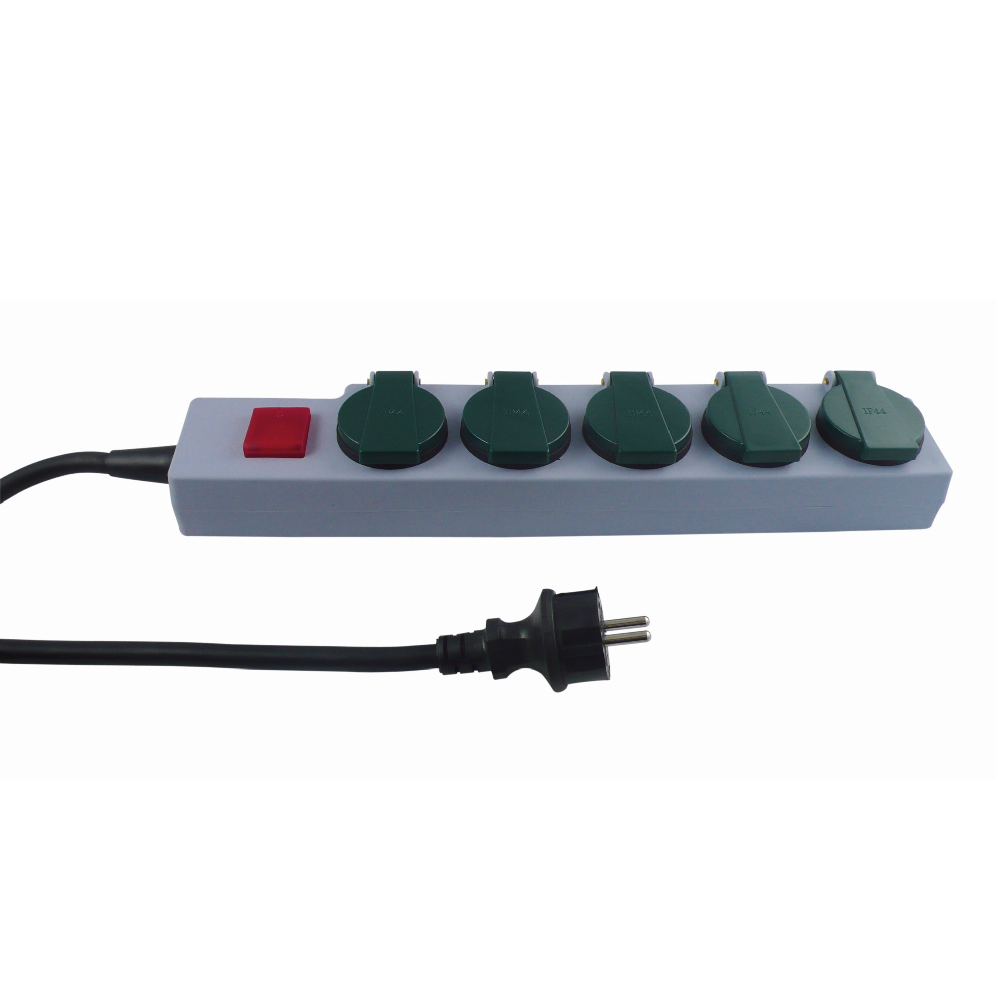 REV Outdoor Multiple Socket Outlet, 5-fold, 1.5m, green-grey, IP44