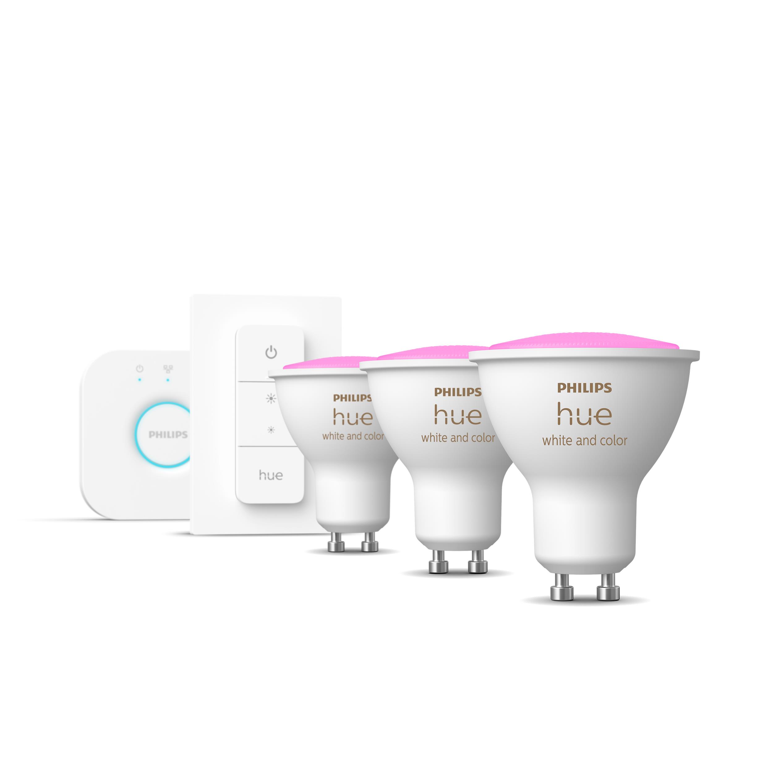 Philips Hue White and Color Ambiance LED GU10 Triple Starter Kit with Dimming Switch 350lm
