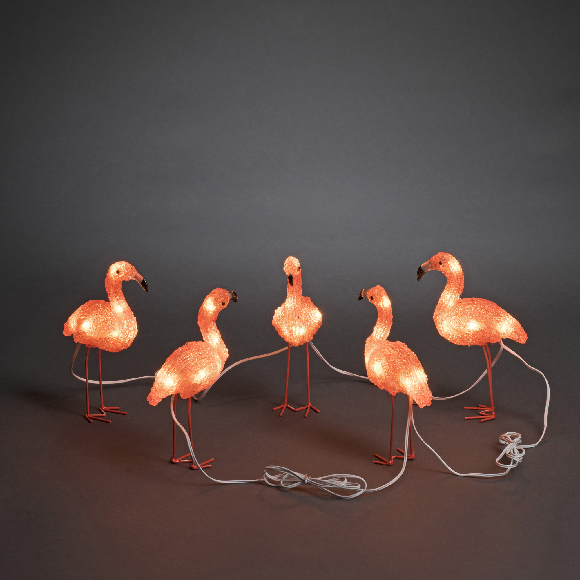 LED Acrylic Flamingos, Set of 5, 40 amber LEDs