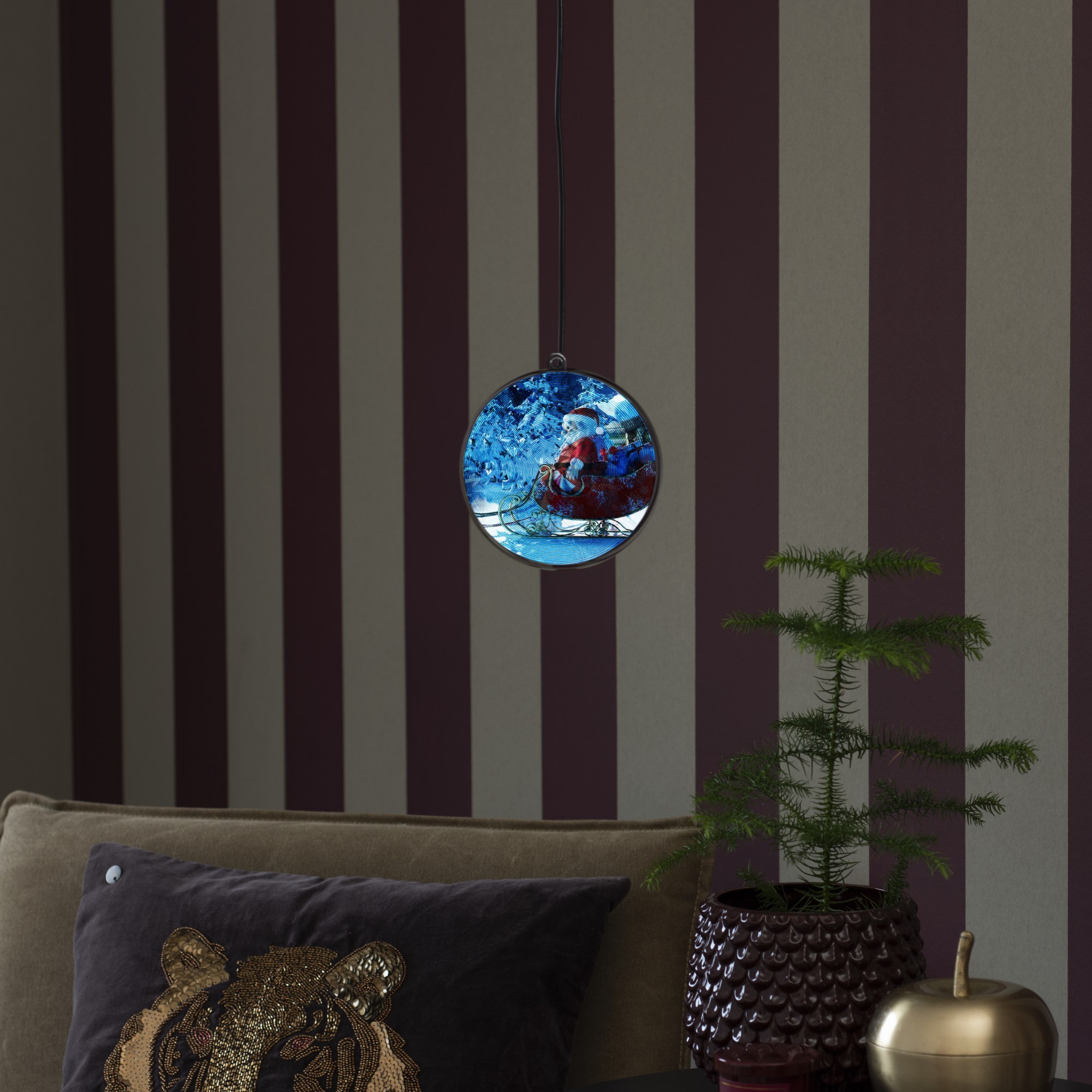 Konstsmide 3D LED Hologram Globe, Father Christmas with Sleigh, 64 LEDs, 2h Timer, 15cm