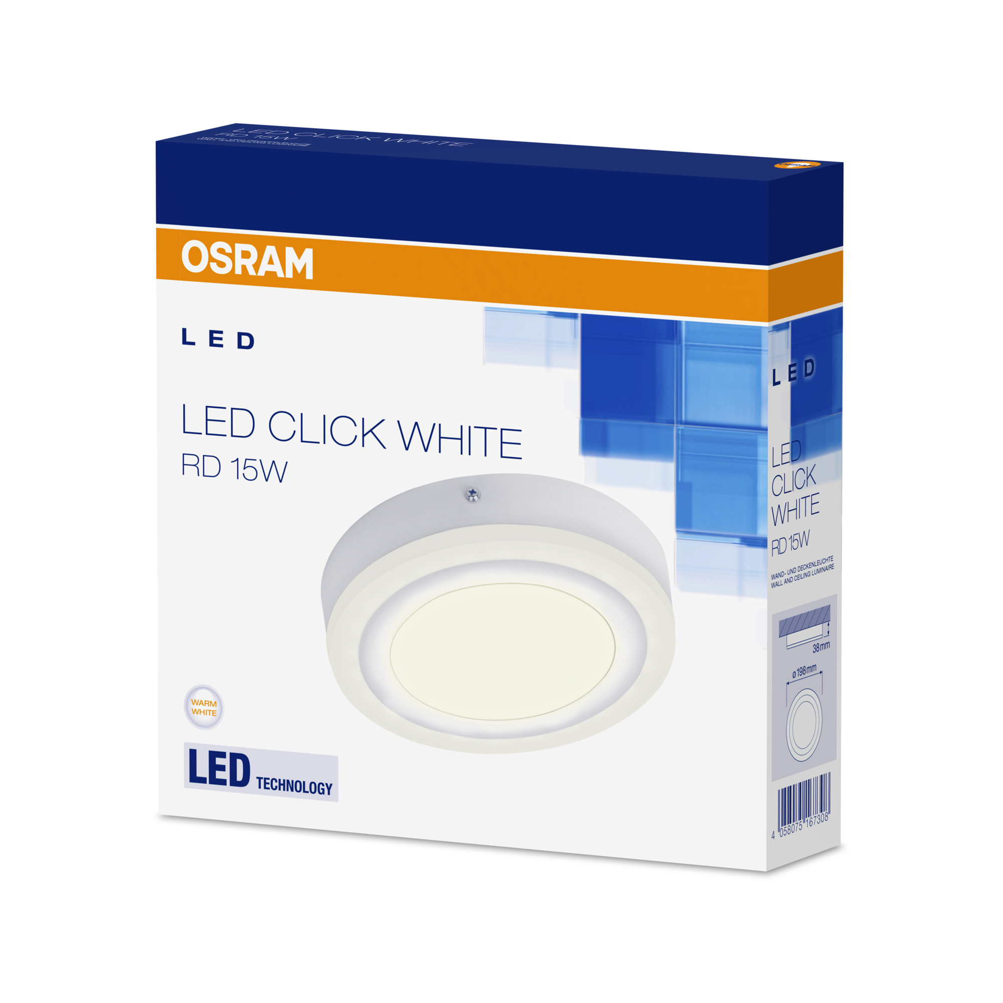 Osram LED CLICK WHITE Round Ceiling and Wall Luminaire 20cm 15W 750lm 3000K CRI80