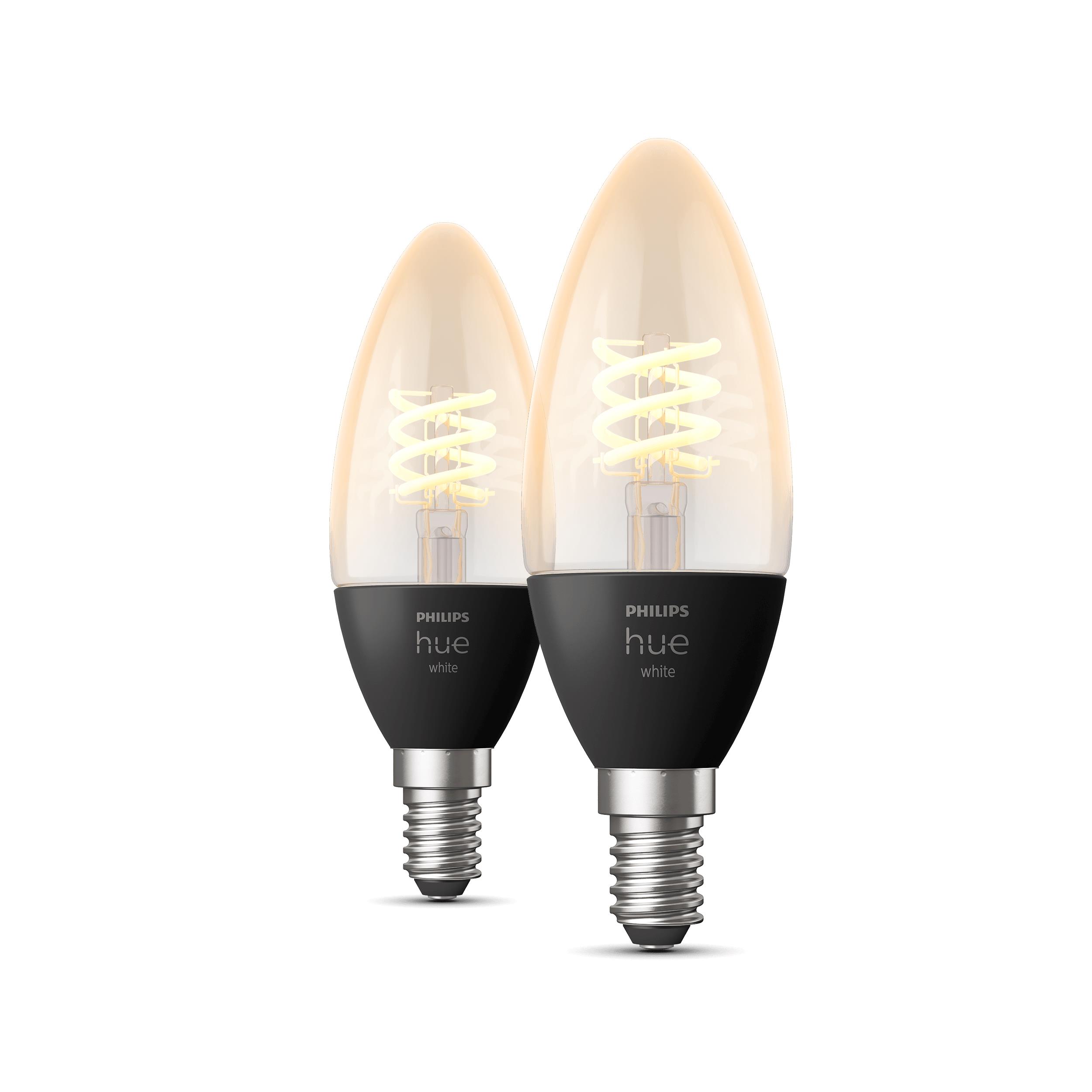 Philips Hue White LED Filament Candle E14 Double Pack 2x 300lm 2100K