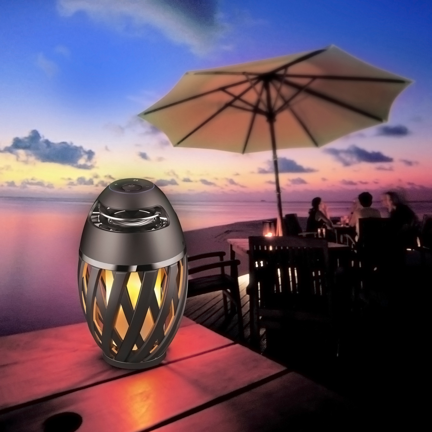 Globo LED Outdoor Light Stream, Flicker Effect, incl. Bluetooth Speaker, dark grey, battery-operated