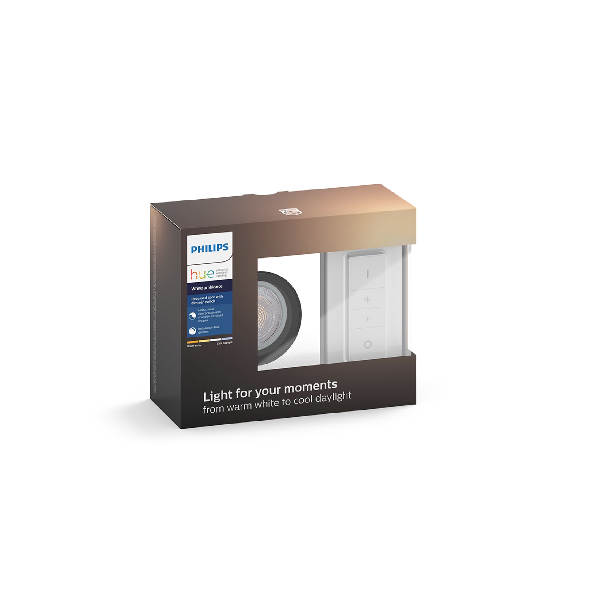 Philips Hue White Ambiance Milliskin LED Downlight square, silver, 250lm, with Dimmer Switch
