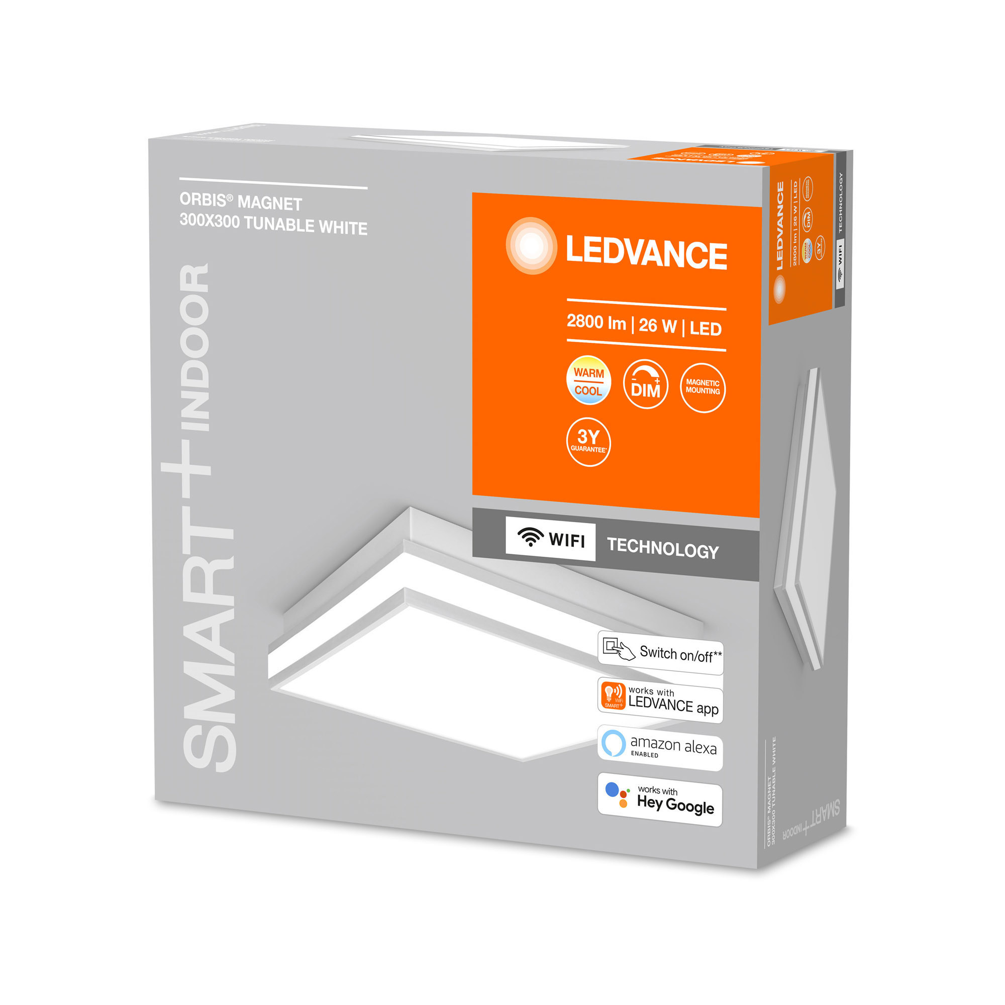 LEDVANCE SMART+ WiFi Tunable White LED Ceiling Light ORBIS MAGNET 300x300mm grey 2500lm