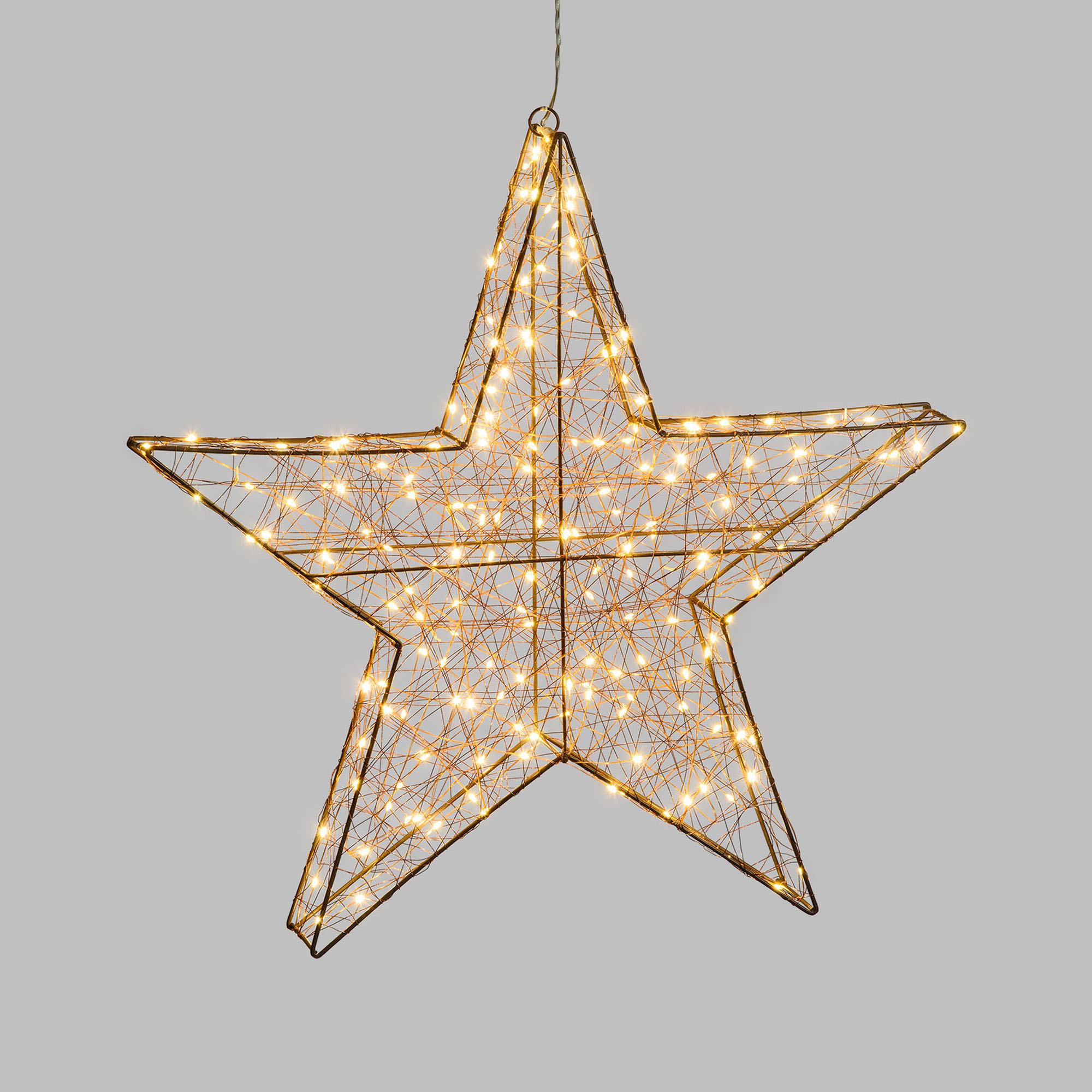LED 3D Star, 180 warm white LEDs, Copper-coloured Metal Frame