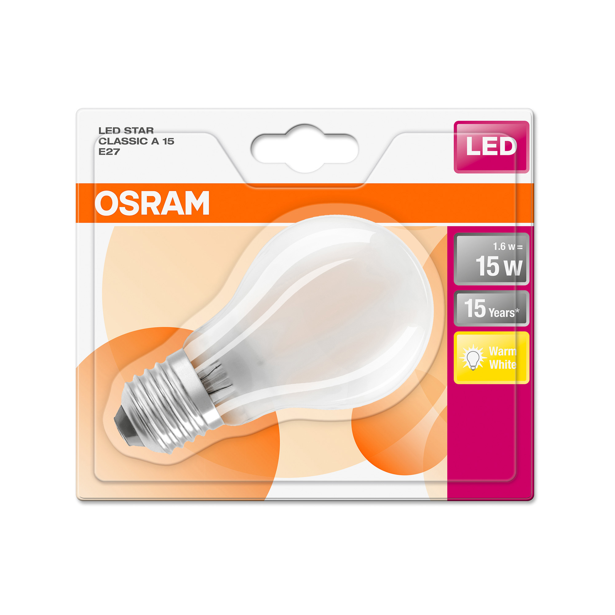 Osram LED STAR RETROFIT diffuse CLA 15 1.6W 827 E27 non-dim 2700K 136lm