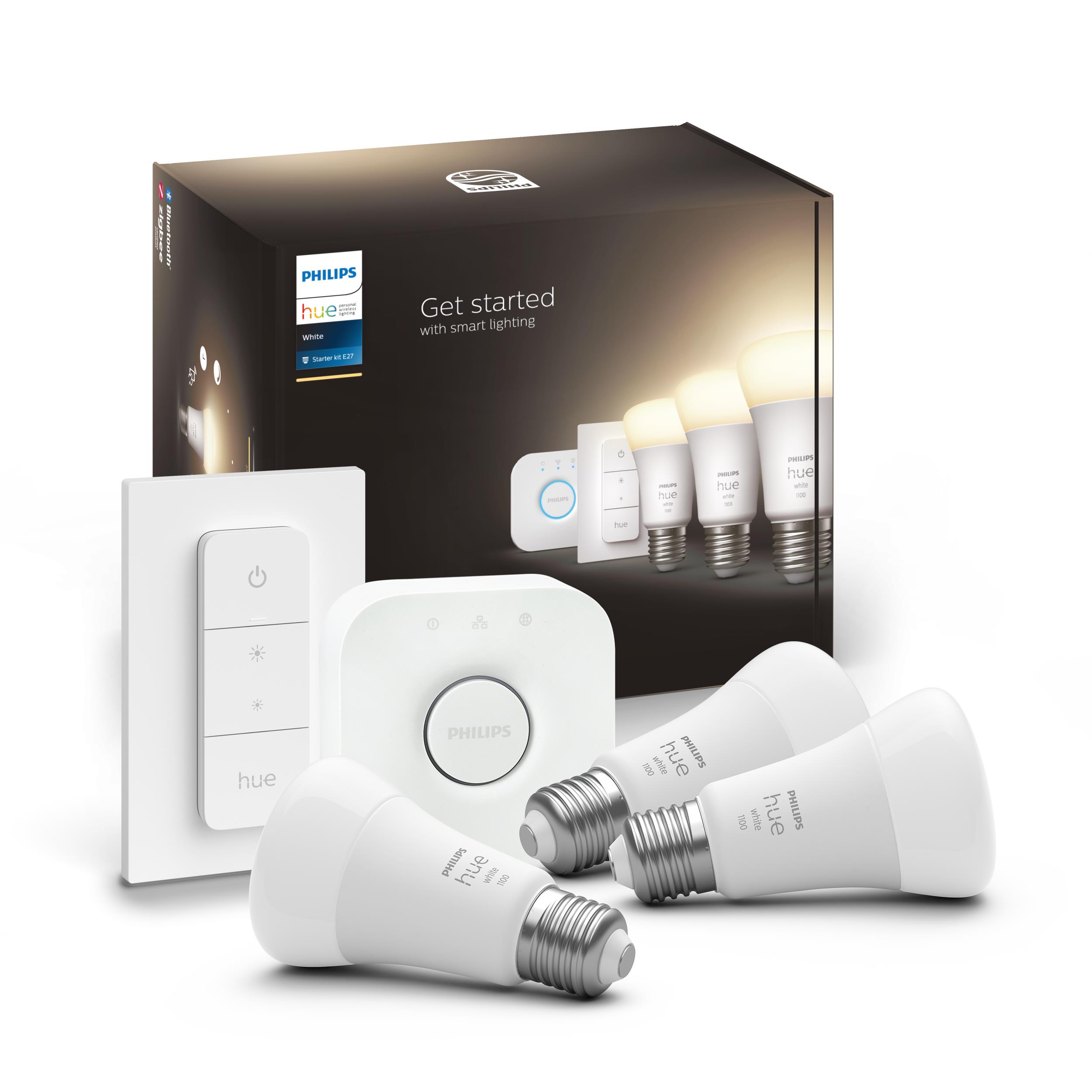 Philips Hue White LED E27 Triple Starter Set With Dimming Switch 2700K 1050lm