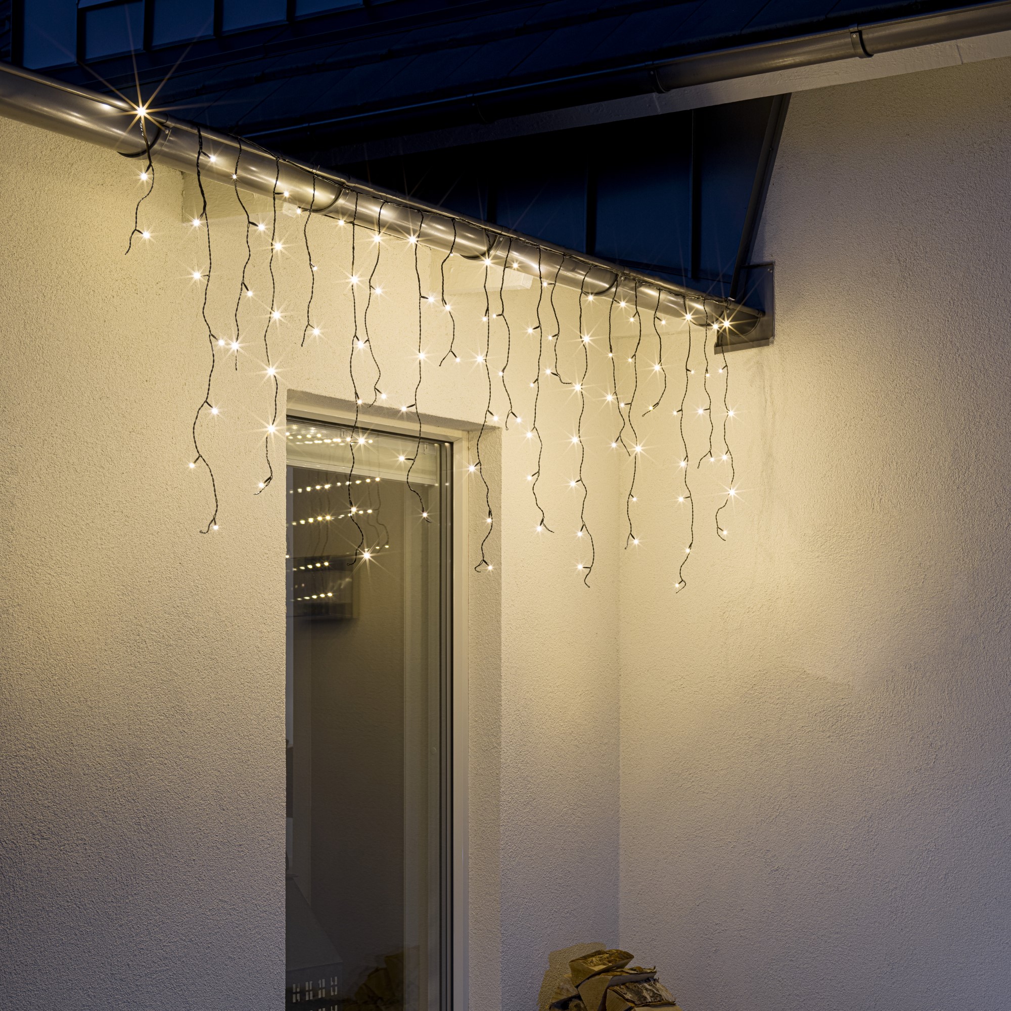 Konstsmide LED System 31V, LED Ice Rain Light Curtain frosted, 100 amber LEDs, IP44
