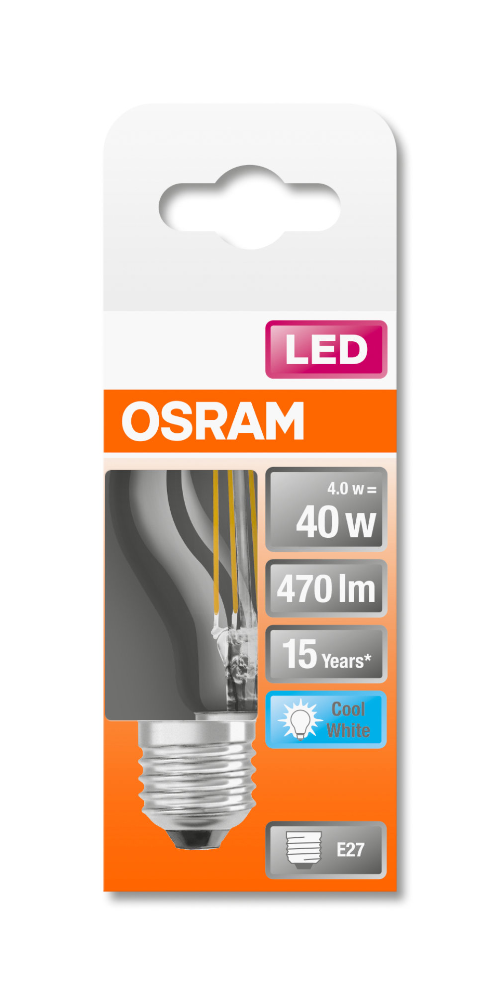 Osram LED STAR FILAMENT clear CLP 40 4W 840 E27 non-dim 470lm 4000K